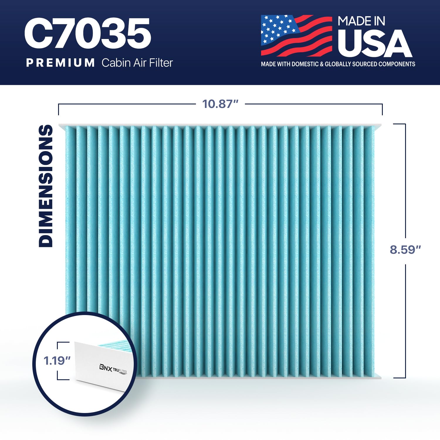 Bnx Trufilter C7035 Cabin Air Filter, Hepa 99.97%, Made In Usa, Compatible With Audi Q7, Porsche Cayenne, Volkswagen Touareg