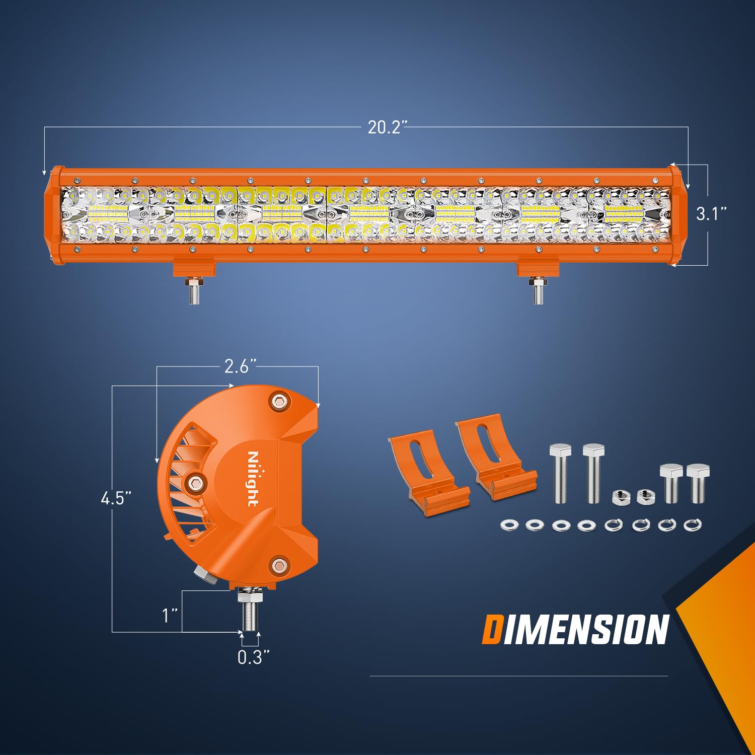 Nilight 20-Inch LED Light Bar 420W Flood Spot Combo Driving Lamp, Amber Shell with White Light, Model 18082CA for Off-Road Vehicles