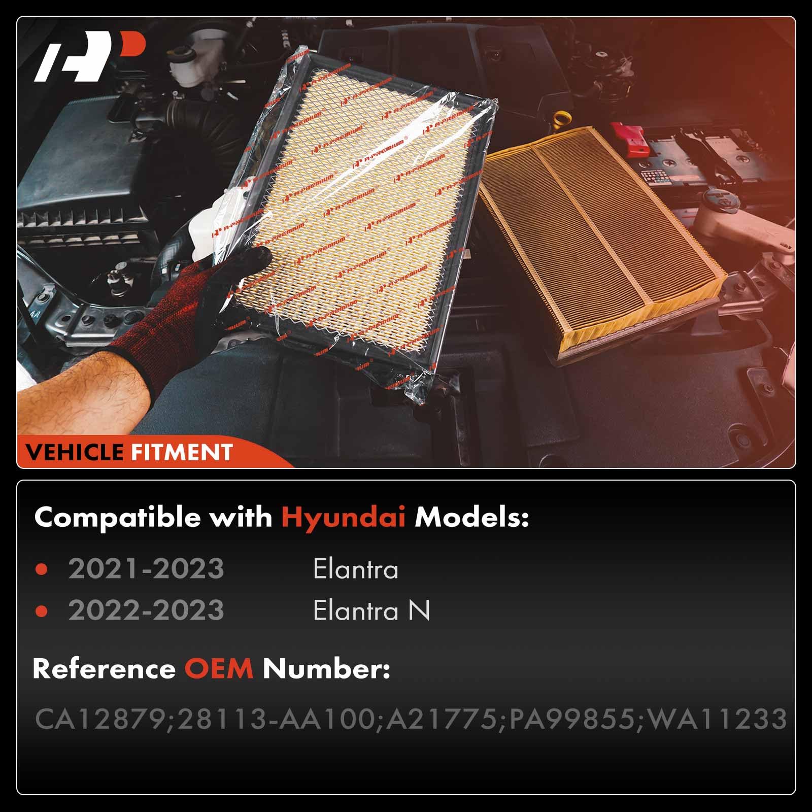 A-Premium Engine Air Filter Compatible with Hyundai Elantra 2021-2023, Elantra N 2022-2023, 1.6L 2.0L Gas, Replace# 28113-AA100,