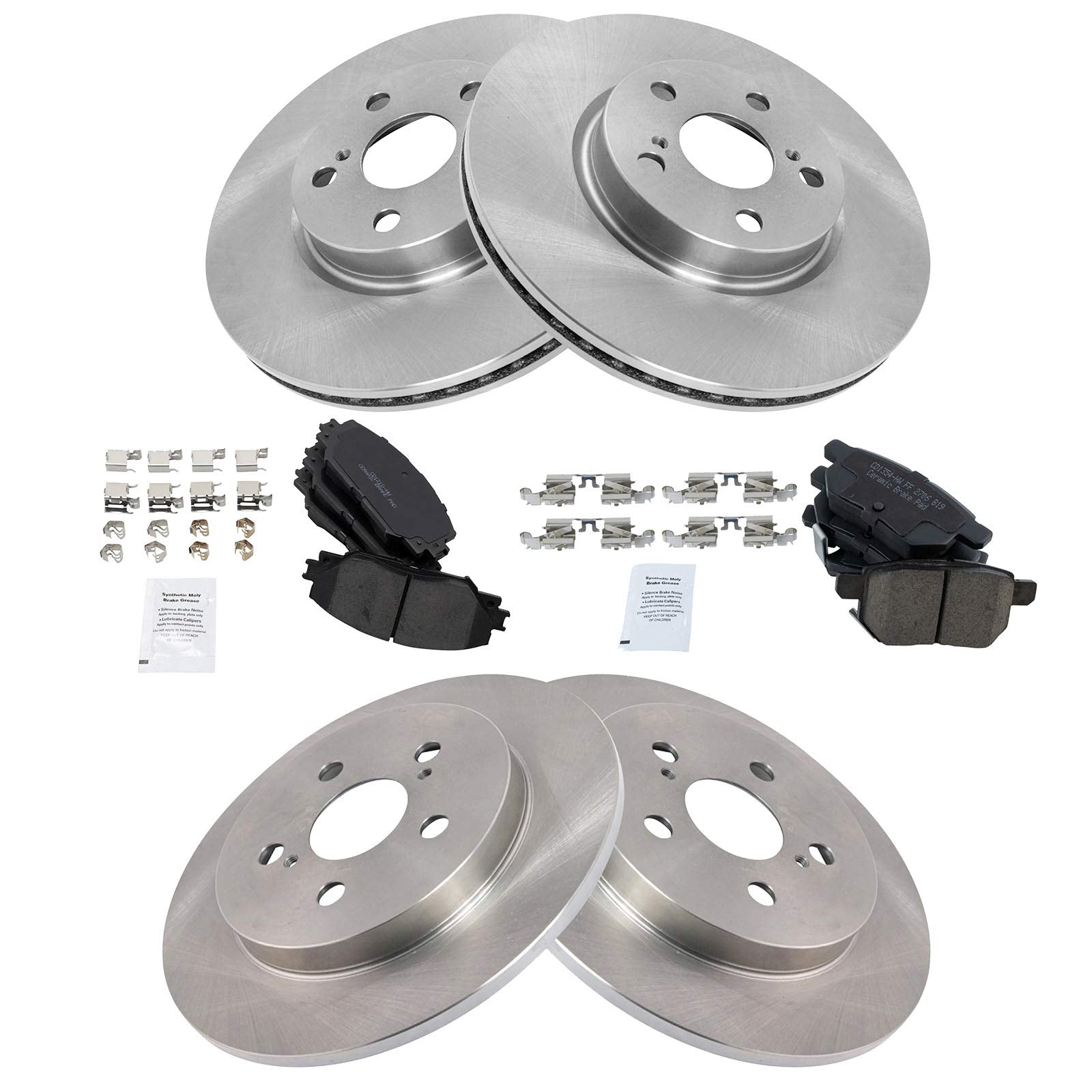 Trq Front And Rear Brake Pad & Rotor Kit Brake Pads Brake Rotor Ceramic Compatible With 2009-2010 Pontiac Vibe 2014-2019 Toyota