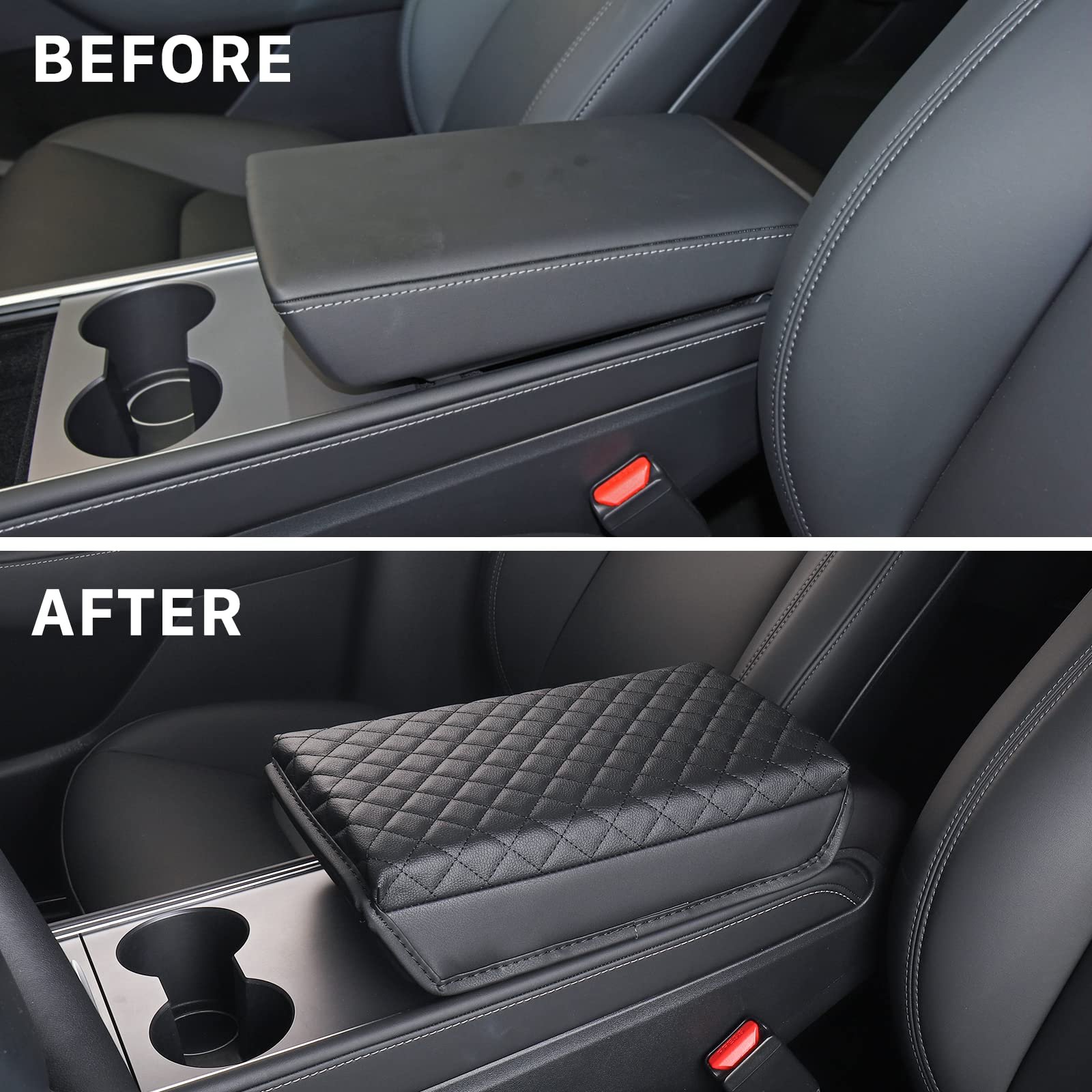 Carwiner Center Console Cover For Tesla Model 3 Model Y, Pu Leather Armrest Box Cushion Protector Accessories
