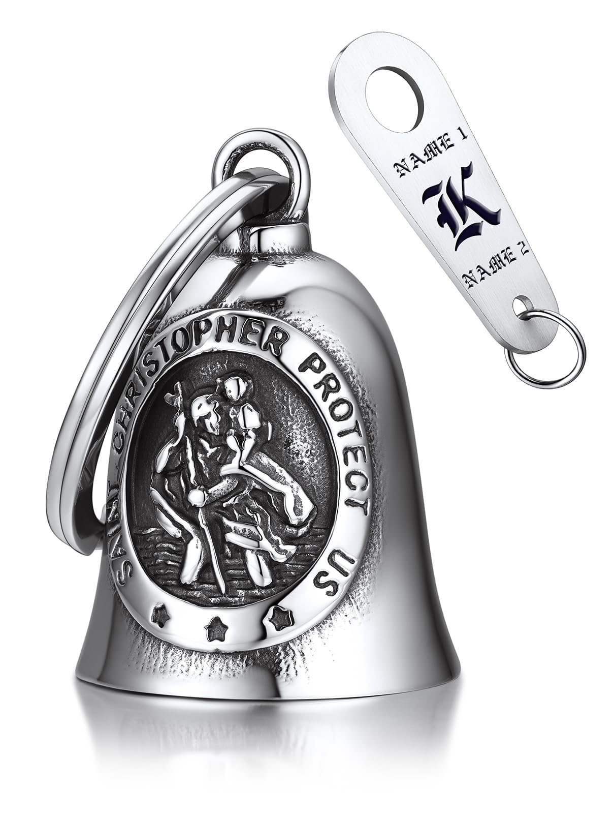 Bandmax Custom Guardian Bell for Biker Stainless Steel Saint Christopher Key Chain Motorcycle Gremlin Bell Driving Safety Amulet