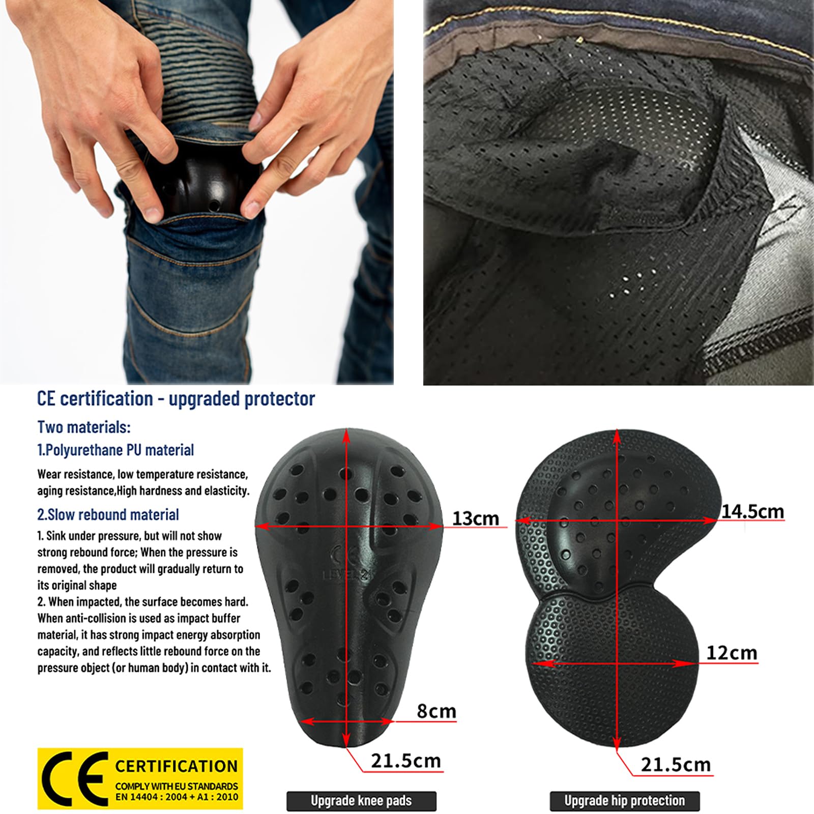 LOMENG Motorcycle Riding Pants Motorbike Motocross Cycling Jeans Safety CE Knee Hip Removable Armored All Seasons for Men Blue 2