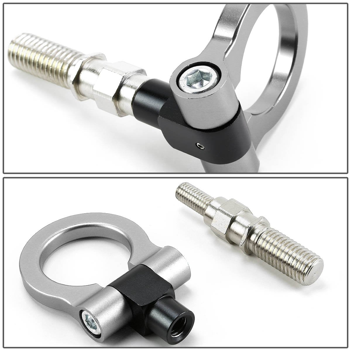 DNA MOTORING Silver Aluminum Front/Rear Japanese Car Trailer Tow Hook Ring Kit - M18 x 2.5, Compatible with 06-11 Honda Civic 10