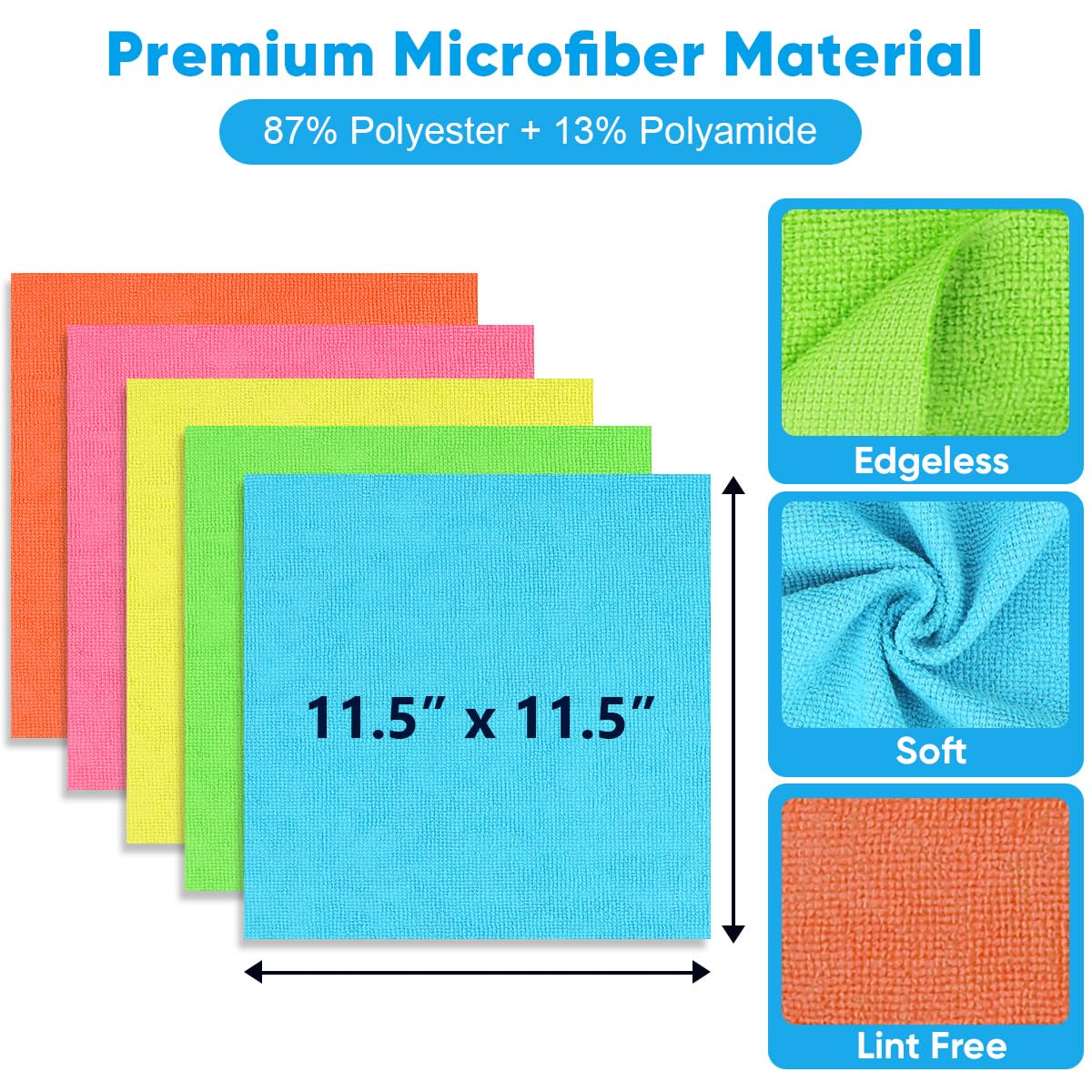 UNIMADE Microfiber Cleaning Cloths, 150PK Lint-Free Reusable Rags, 11.5"x11.5", Multicolor for Car, Kitchen, Garage, and Automotive Use