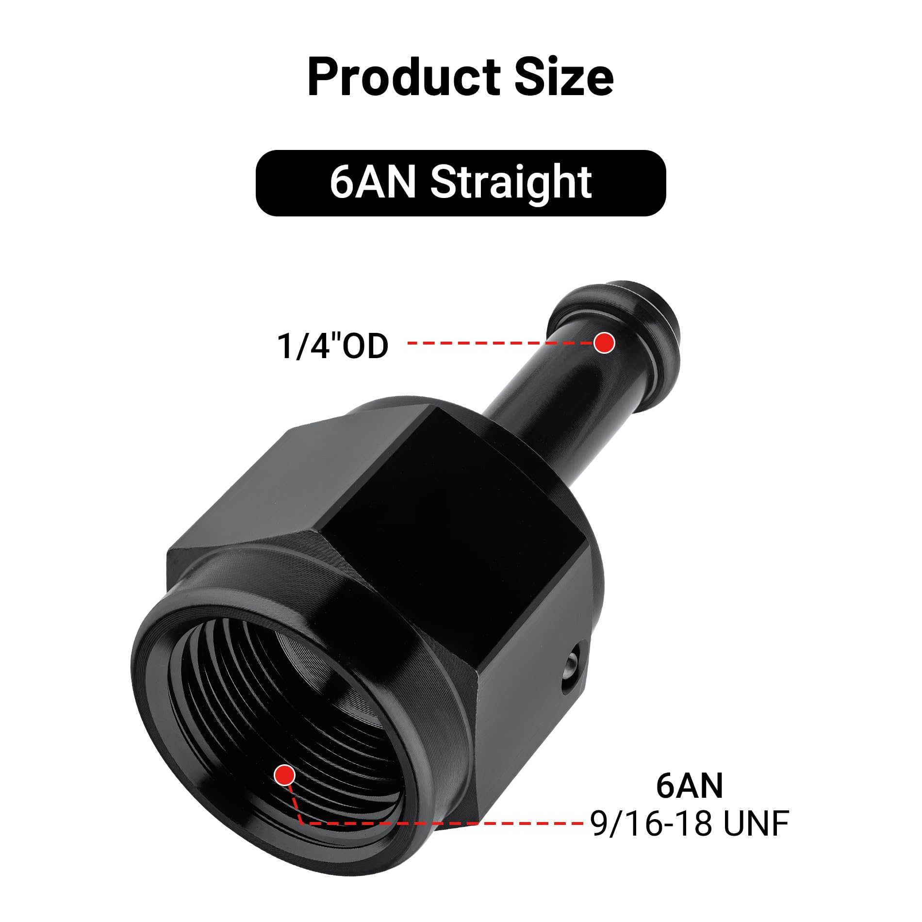 EVIL ENERGY 6AN Female to 1/4" Barb Hose Fitting - Black Straight Swivel Adapter