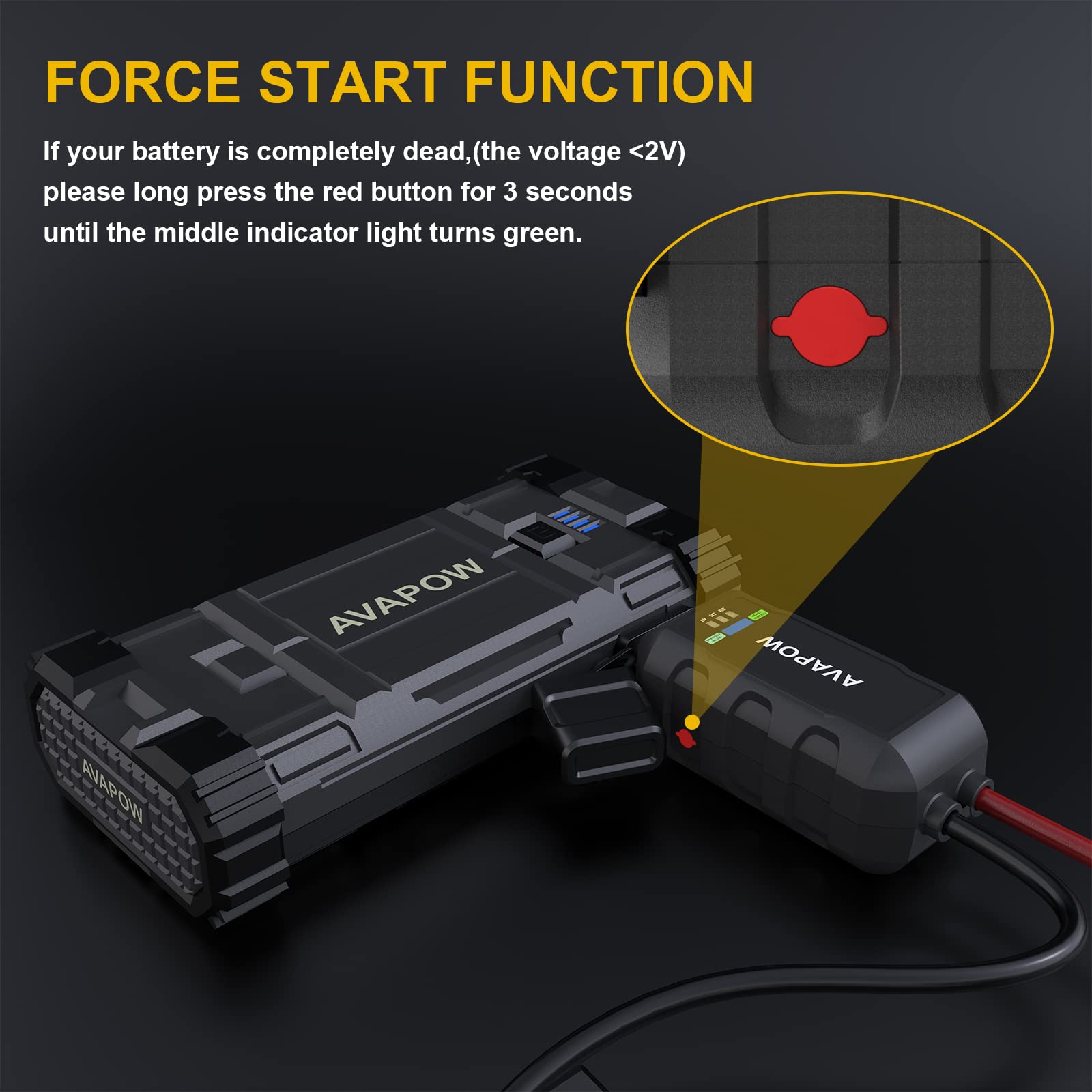 AVAPOW Jump Starter 2000A Peak 18000mAh Portable Battery for Cars, Dual USB Quick Charge 3.0, Compact Lithium Power Pack