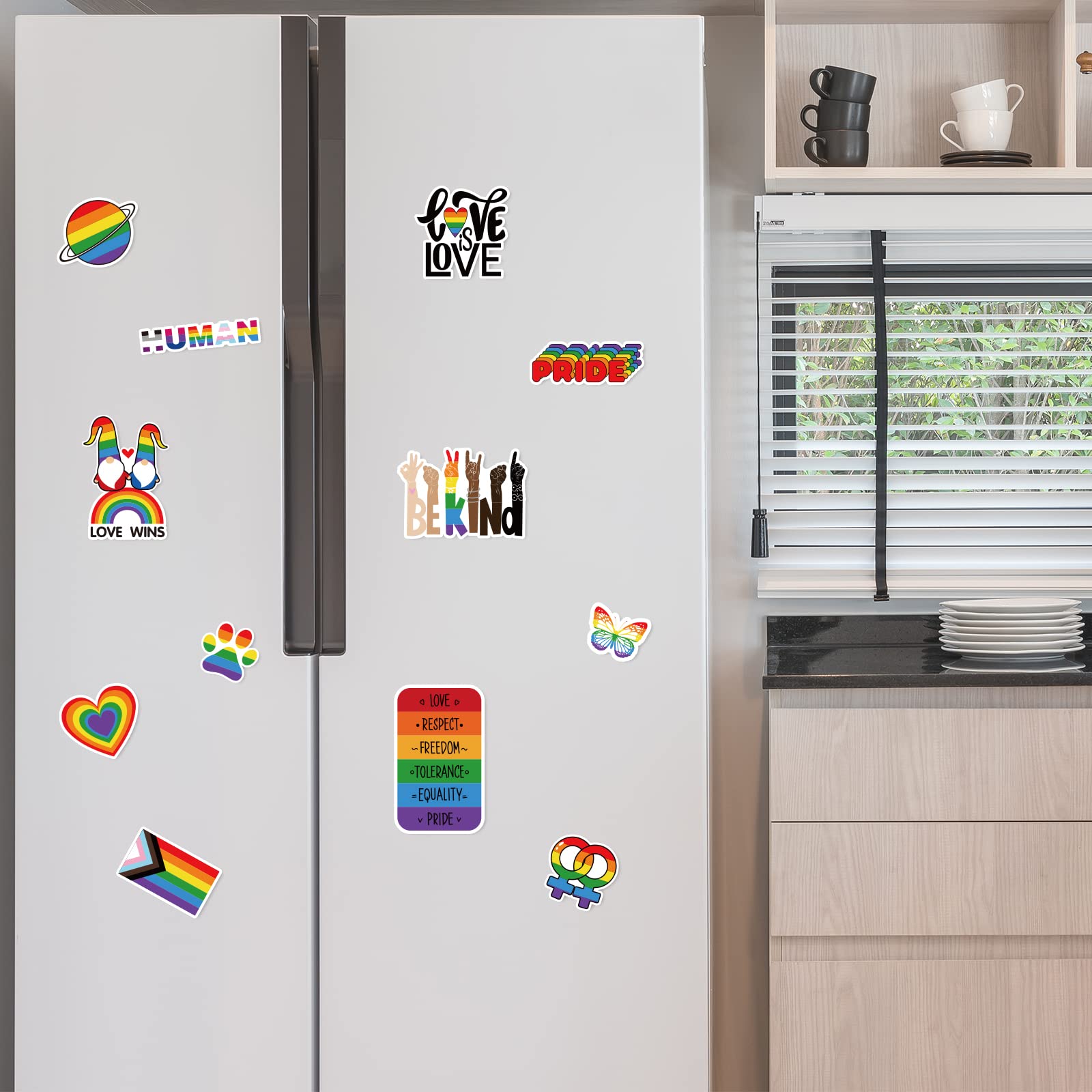 Whaline 12Pcs Rainbow Magnetic Stickers Love Is Love Car Magnet Bumper Sticker Gay Pride Gnome Love Wins Heart Fridge Magnet Dec