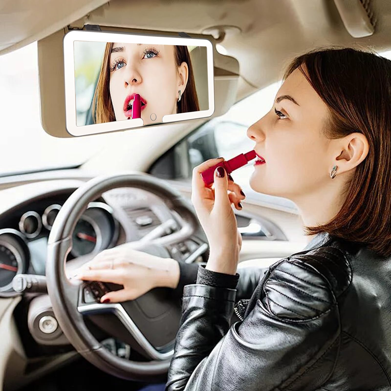 Deluxsa Car Sun Visor Vanity Mirror,Rechargeable Car Mirror with 3 Light Modes & 60 LEDs, Makeup Mirror with Dimmable Touch Scre