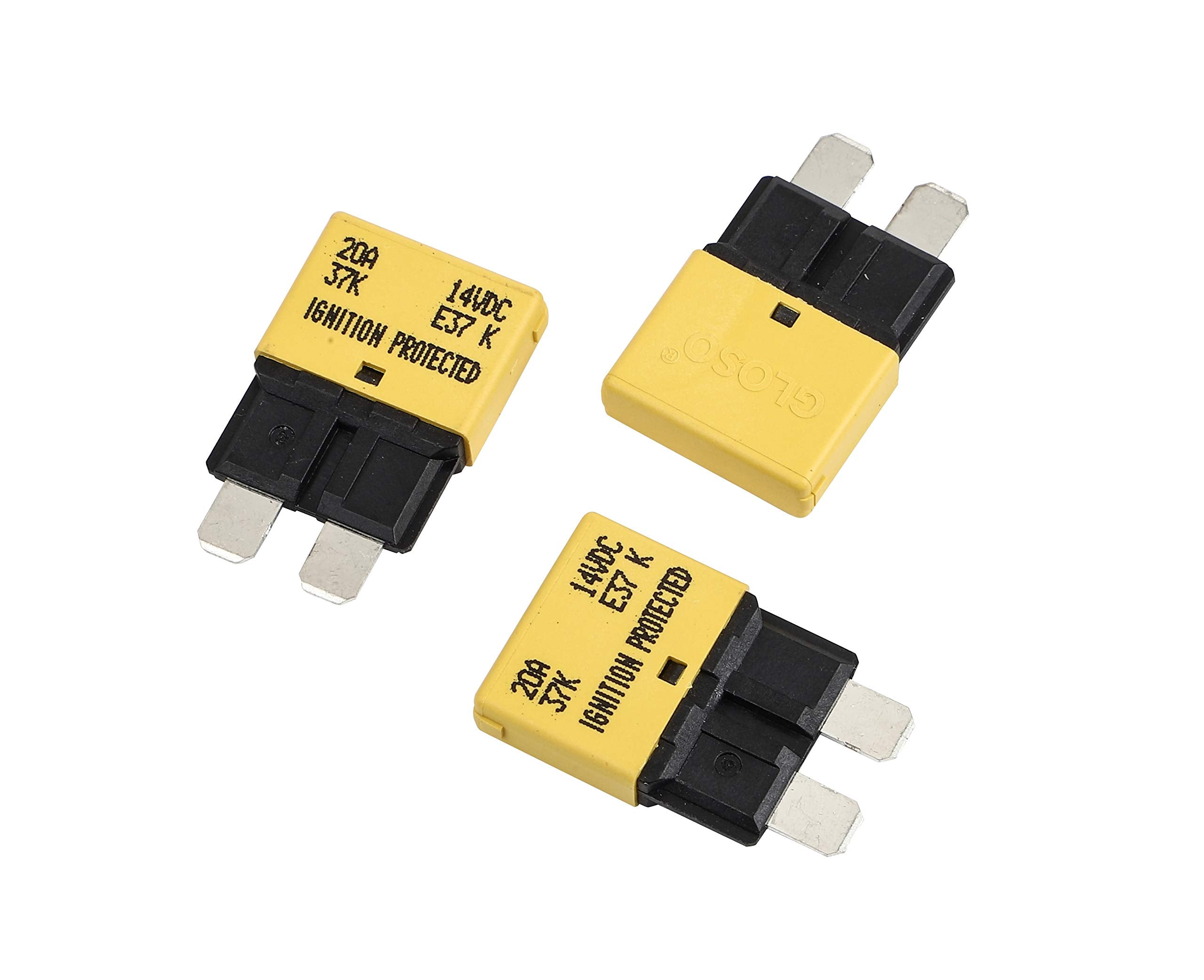 Gloso E37 Auto (T1) Reset Low Profile Atc/Ato Circuit Breakers - (20A - 3 Pack)