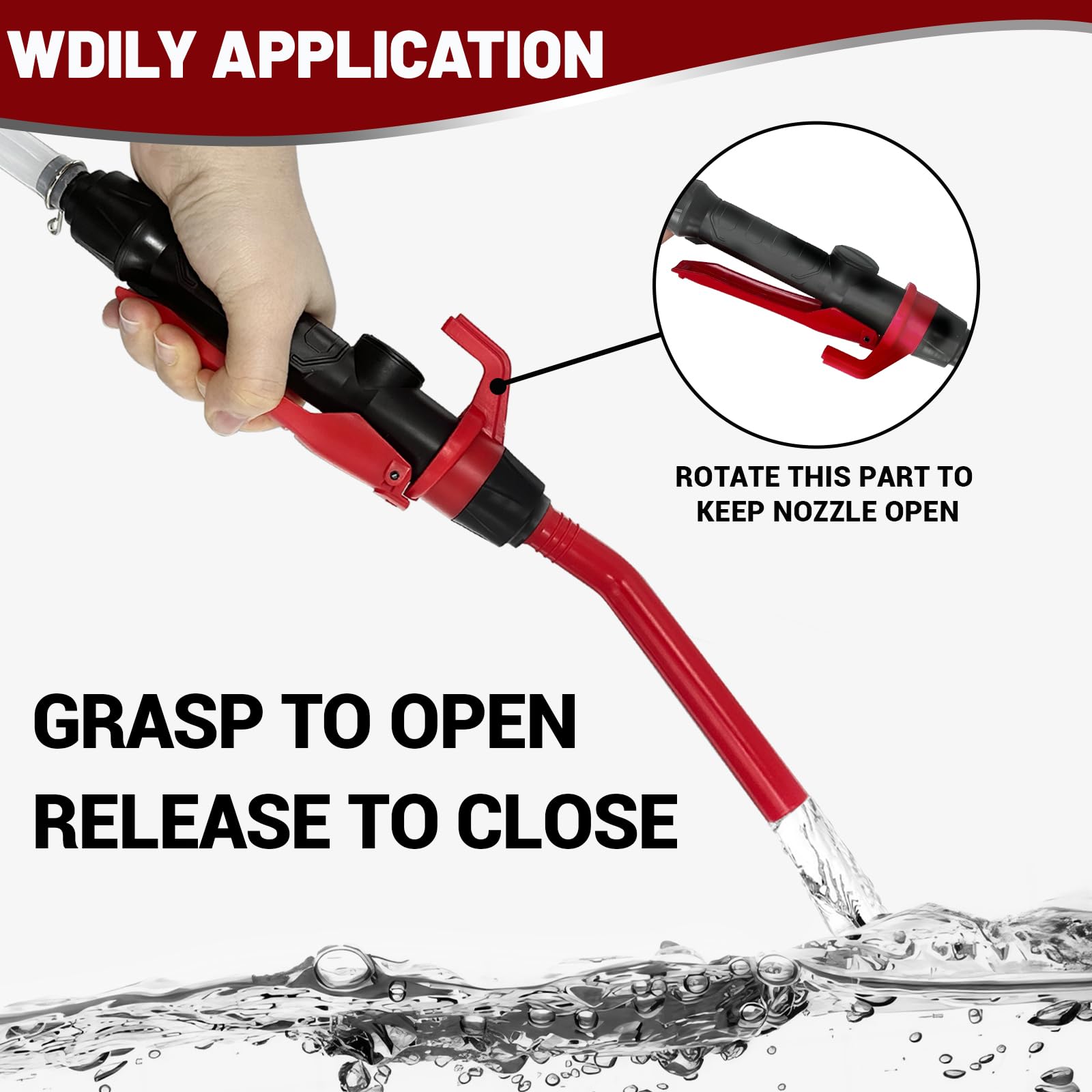 FUELIO Battery Powered Gas Transfer Pump - 2.2 GPM, 3 FT Hose, Red, Aluminum, Model FLPP-XH02-RD2