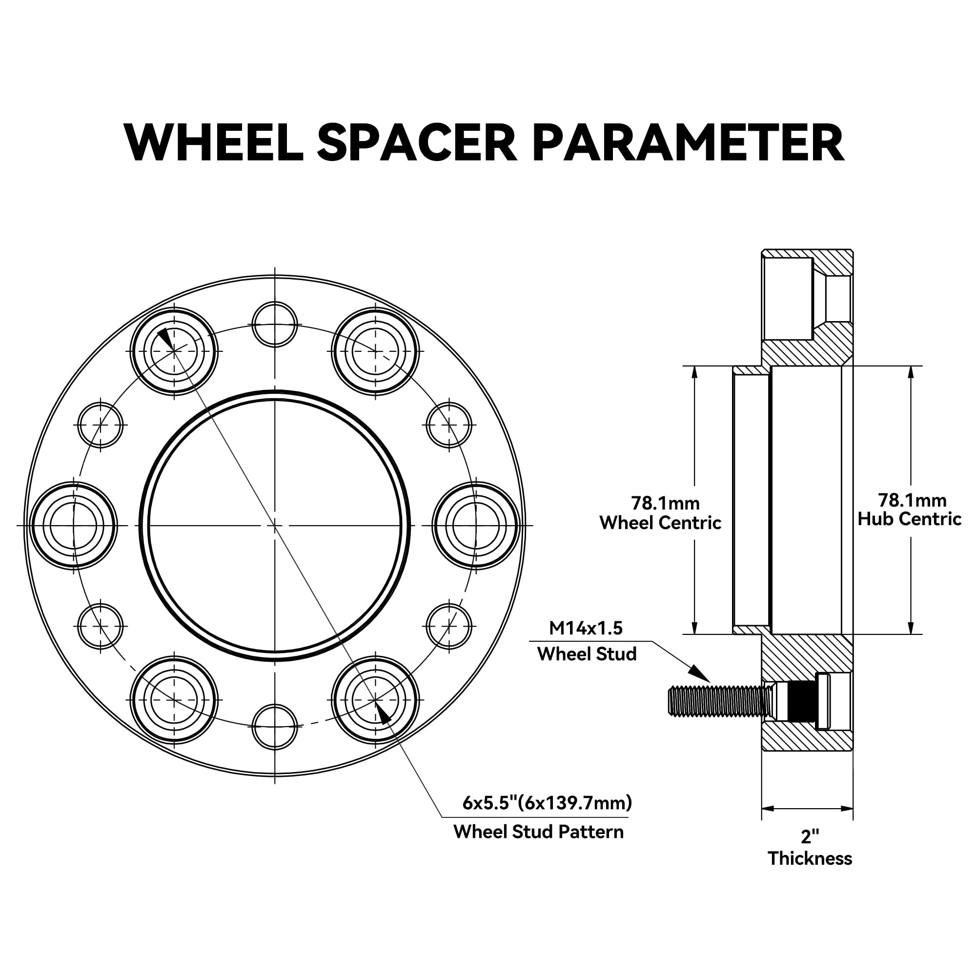 Richeer 6X5.5 Hubcentric Wheel Spacer For Silverado Sierra 1500, 2 Inch 6 Lug 6X139.7Mm Wheel Spacers With 14X1.5 Studs & 78.1Mm