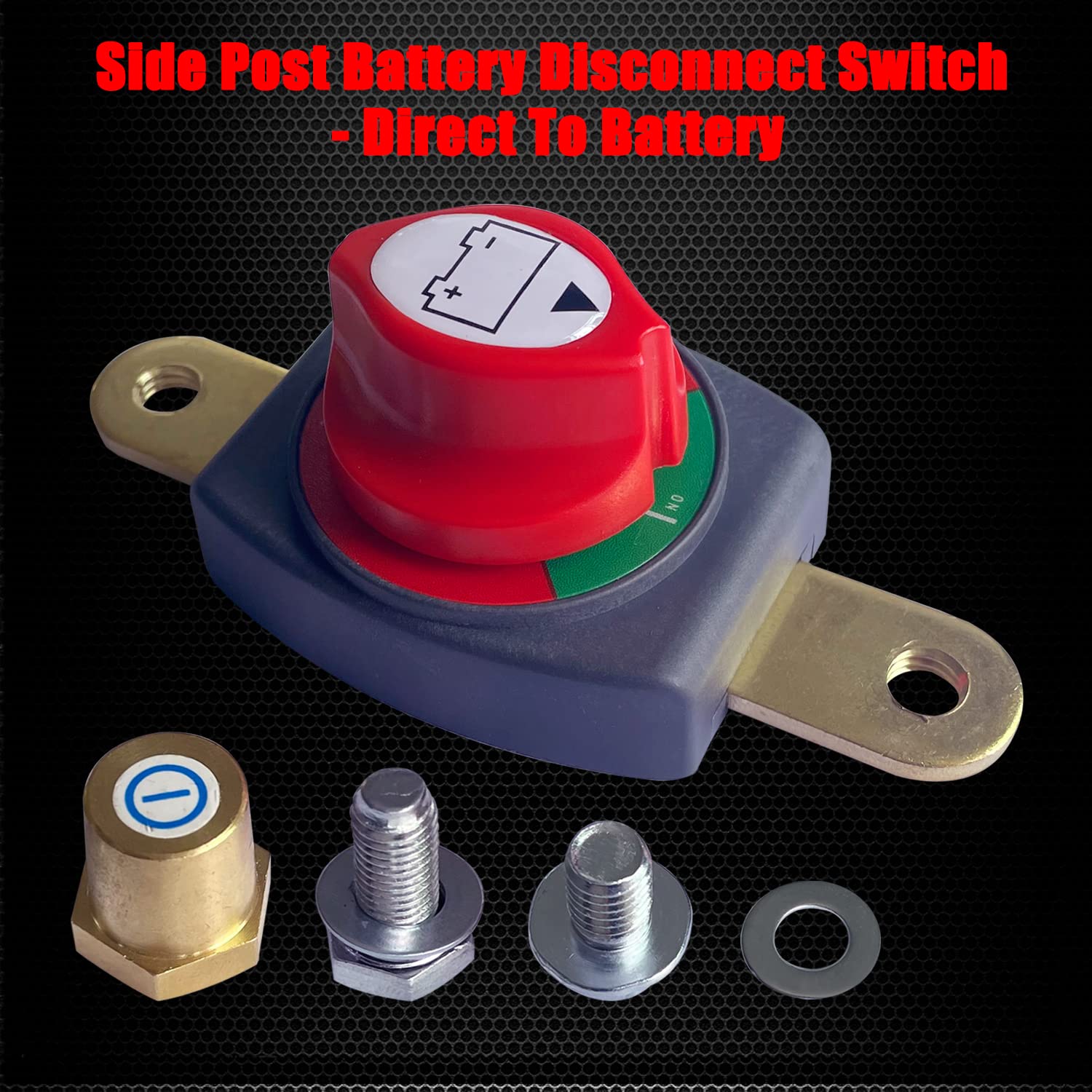 Ampper Side Post Battery Disconnect Switch, 12-48V, On/Off Isolator with Adapter for Car, RV, Boat - Durable Plastic