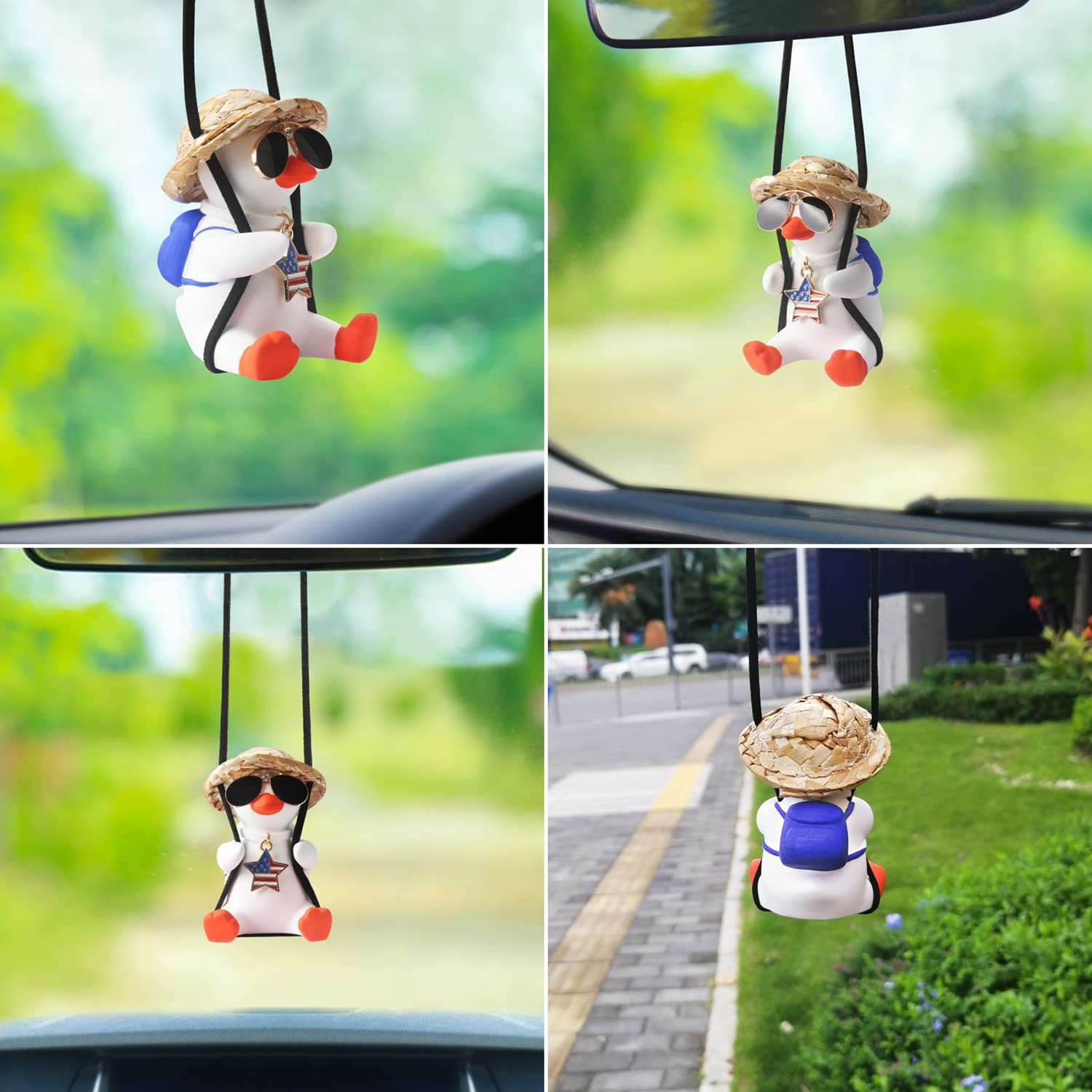 Rear View Mirror Hanging Accessories Cute Swinging Duck Car Truck Hanging Stuff For Men Women Teens Rearview Mirror Charms Vehicle Essentials Interior Accessories Funny White Elephant Gifts For Adults