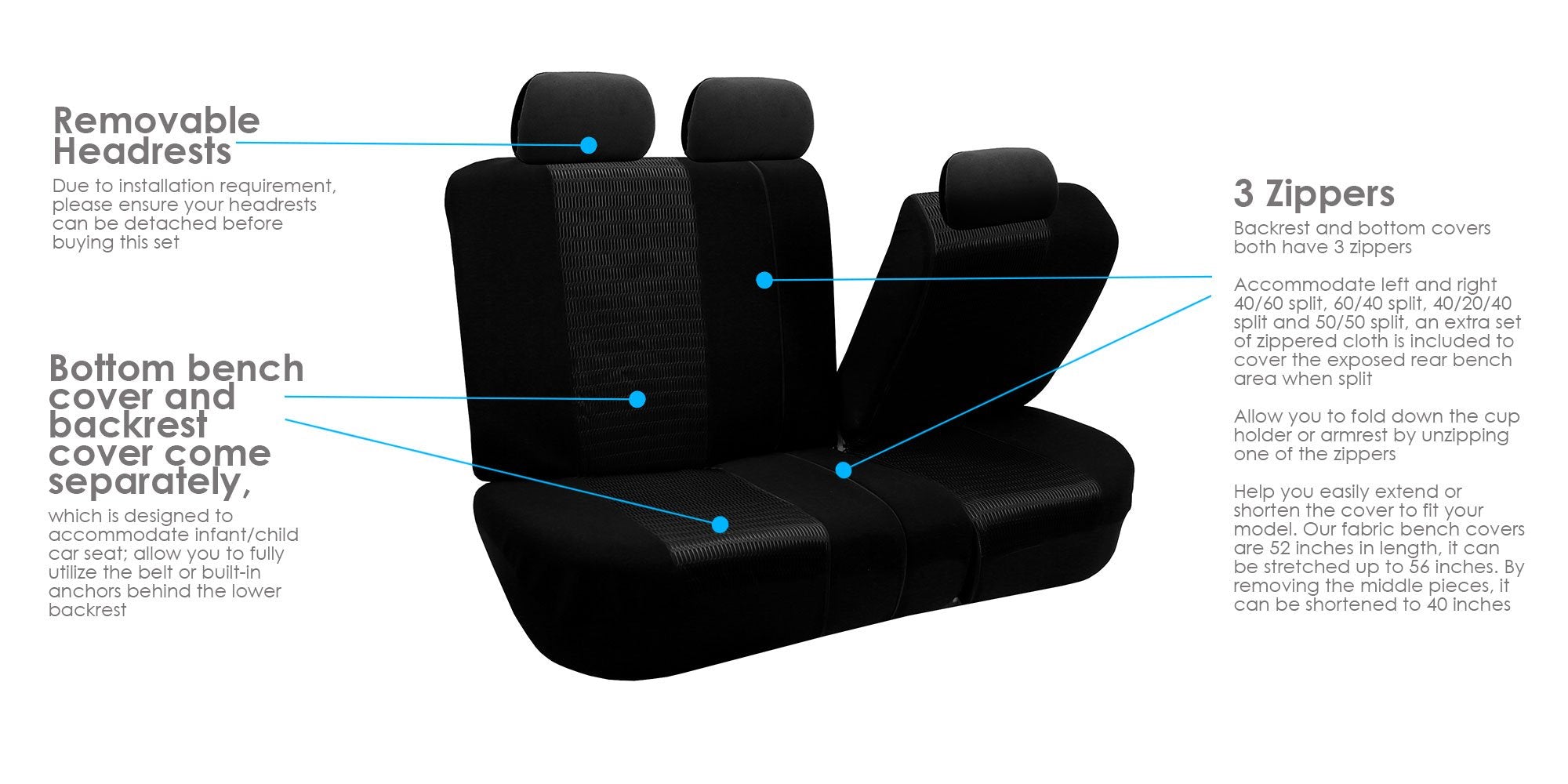 Fh Group Automotive Seat Cover Trendy Elegance For Back Seat Black Car Interior Accessories For Suv, Sedan & Van Universal Fit C