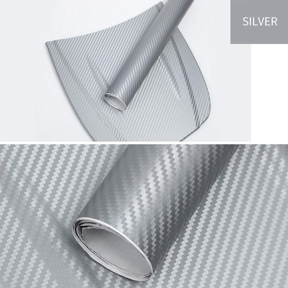 Lzlrun 3D Silver Carbon Fiber Vinyl Wrap - Outdoor Rated For Automotive Use - 1Ft X 10Ft With Knife + Squeegee