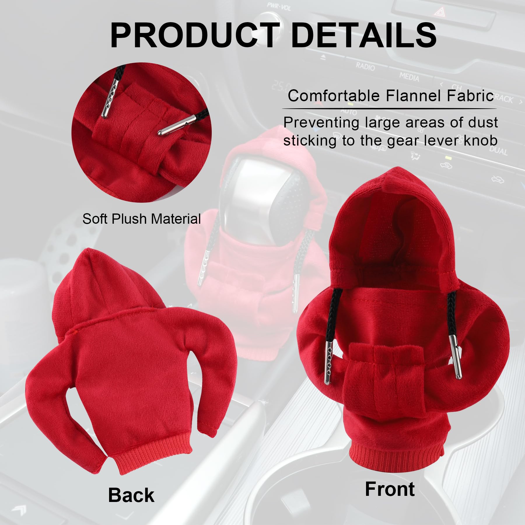 Garhomxy Car Shifter Knobs Cover Hoodie, Car Gear Shift Knob, Cute Hoodie For Car Gear, Automatic Shift Knobs Decoration, Car In