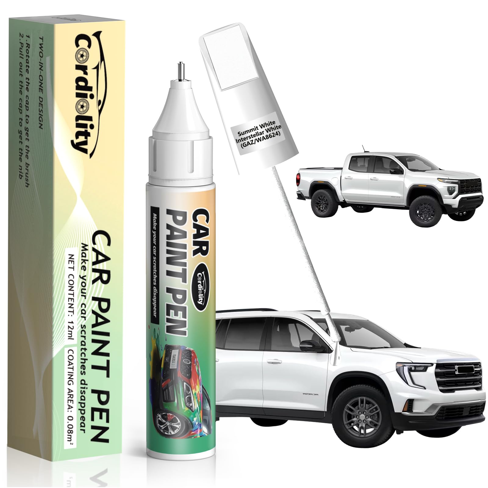 Summit White/Interstellar White(GAZ/WA8624) Touch Up Paint Pen for GMC,Car Paint Scratch Repair Pen Quick and Easy Fix Auto Pain