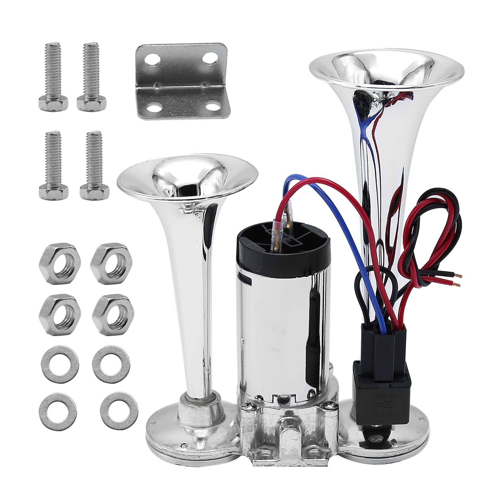 600DB Train Horn for Truck, Train Horns for Pickup Trucks, 12V Dual Trumpets Air Horn Kit, Boat Car Train Ship Van Speaker (Silv