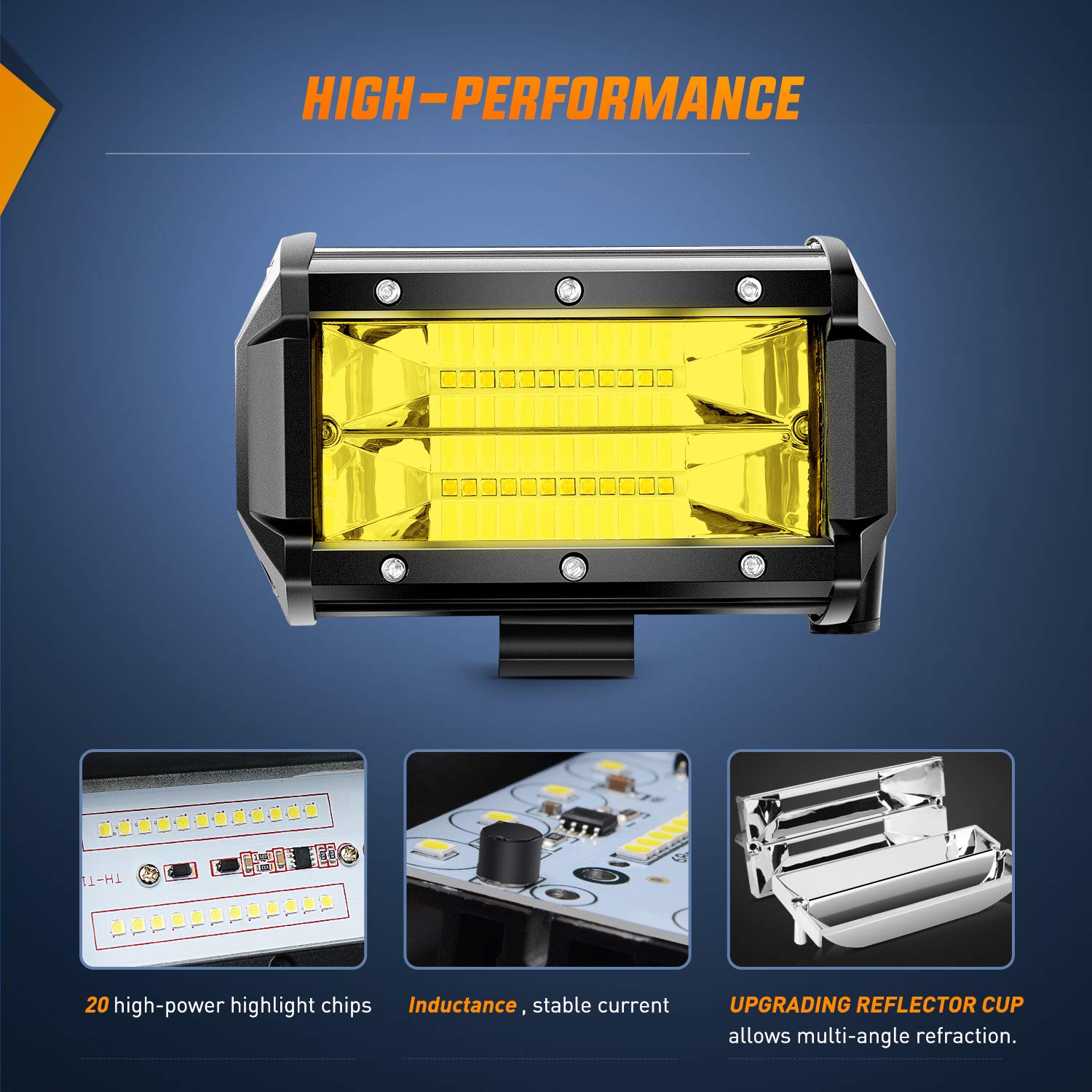 Nilight 18030C-A Amber 2Pcs 5Inch 72W Double Row Flood Bar 10800Lumens Driving Fog Led Off Road Lights For Trucks Jeep Atv Utv S