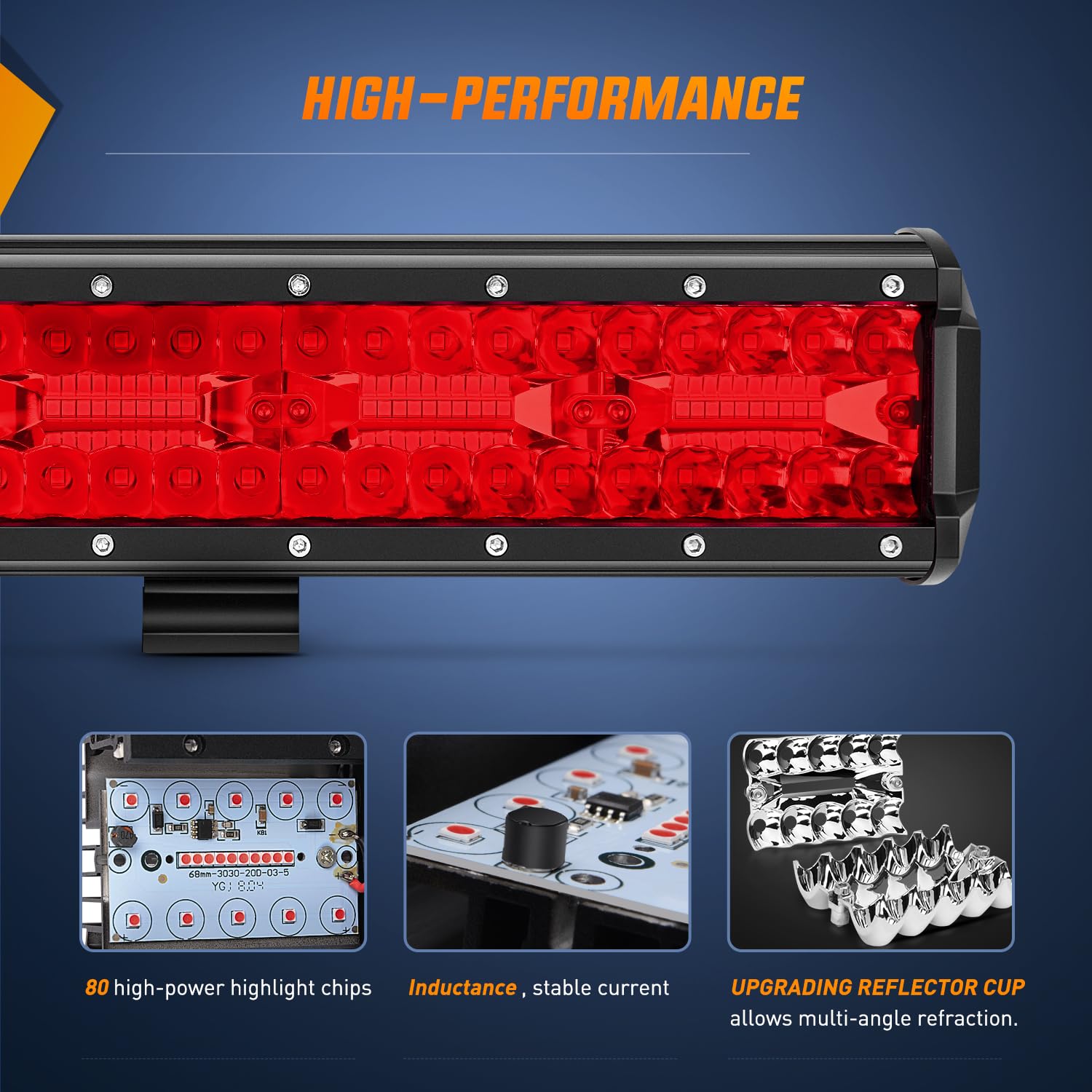 Nilight 12" LED Light Bar, 240W Red Pod Lights, Triple Row Spot Flood Combo, Model 18206R, Aluminum for Trucks, SUVs, ATVs, UTVs