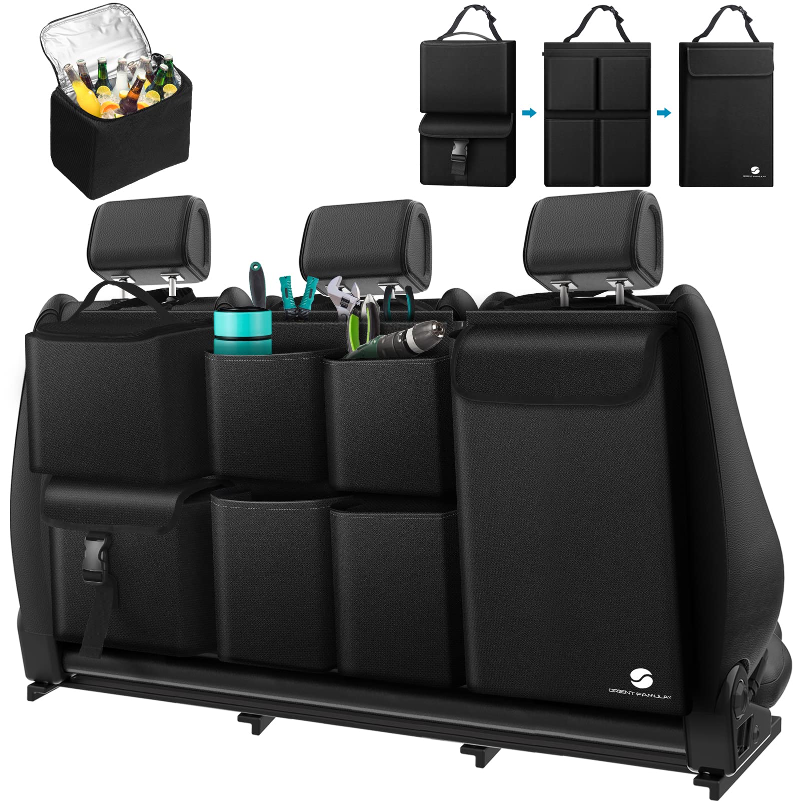Hanging Car Trunk Organizer With Cooler, Large Pockets, Zippers Detachable Seat Back Waterproof Car Storage Trunk Organizer For Jeeps, Suvs, Black