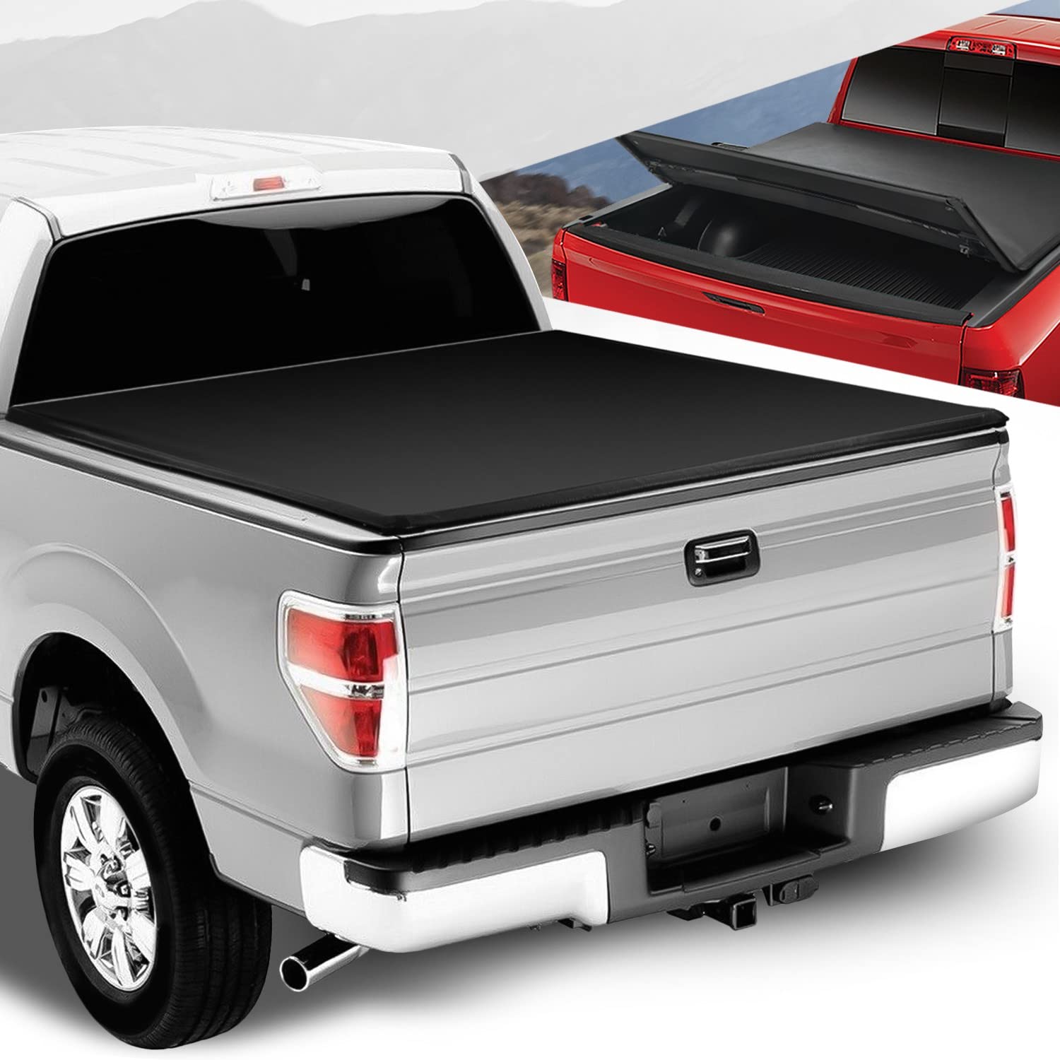 Auto Dynasty Soft Tri-Fold Truck Bed Tonneau Cover Compatible With 2004-2014 Ford F-150 6.5Ft/78Inch Fleetside Bed, Matte Black