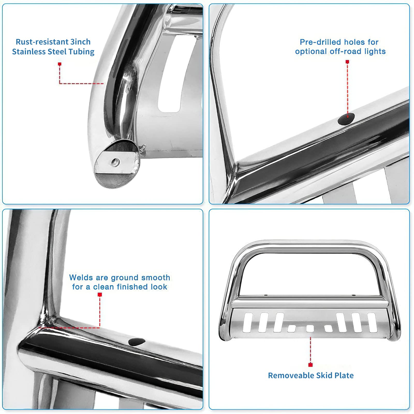 Autosaver88 Bull Bar Compatible For 2004-2023 Ford F150 F-150 Stainless Chrome Bull Bar 3'' Push Front Bumper Grill Grille Guard