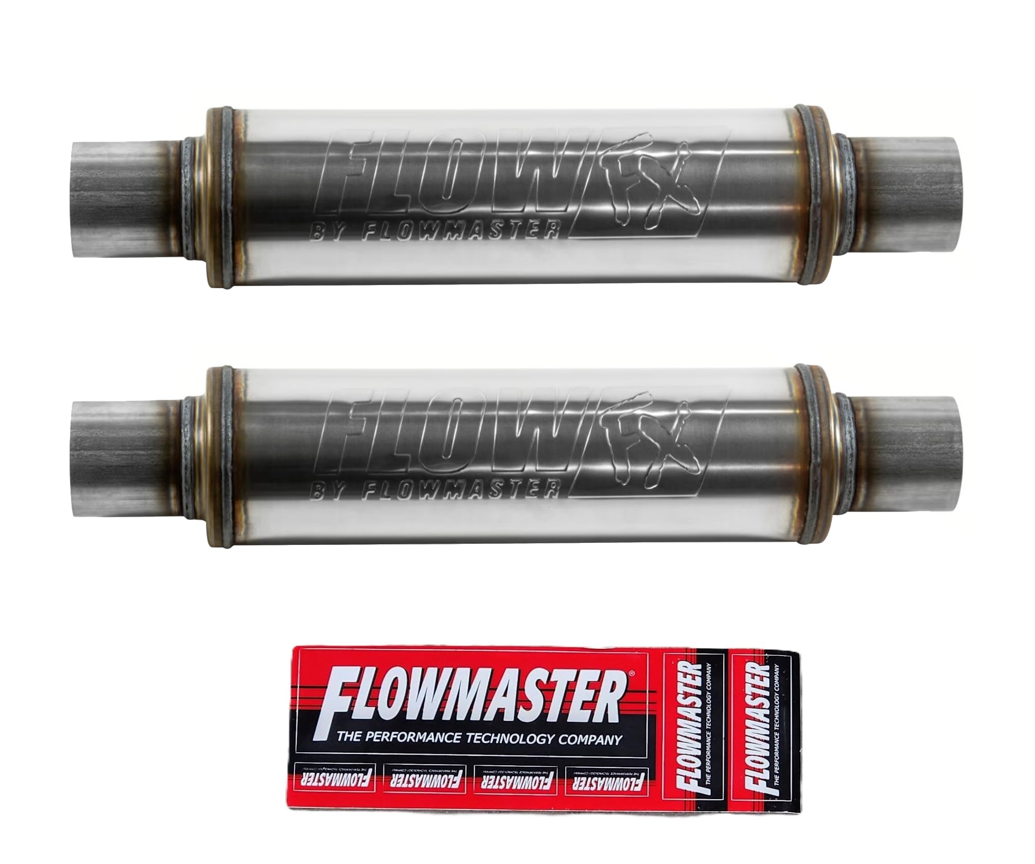 Flowmaster 71416 FlowFX Muffler (2 Pack) - S, 2.50 In/Out Center Round Moderate Sound by MAPerformance w/Sticker