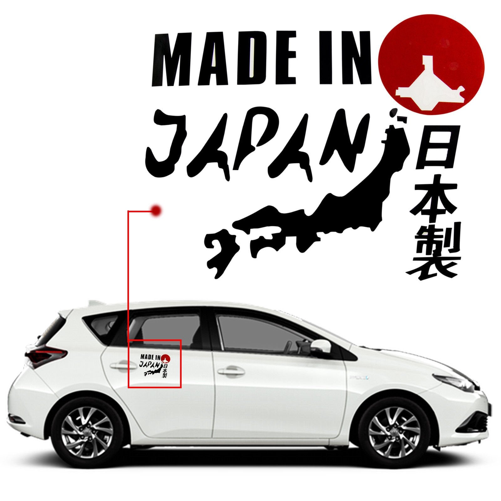 Xotic Tech 1x Made in Japan Rising Sun Kanji Black Nippon Map Decal Vinyl Sticker Funny Cool Decoration for Automotive Car Lapto