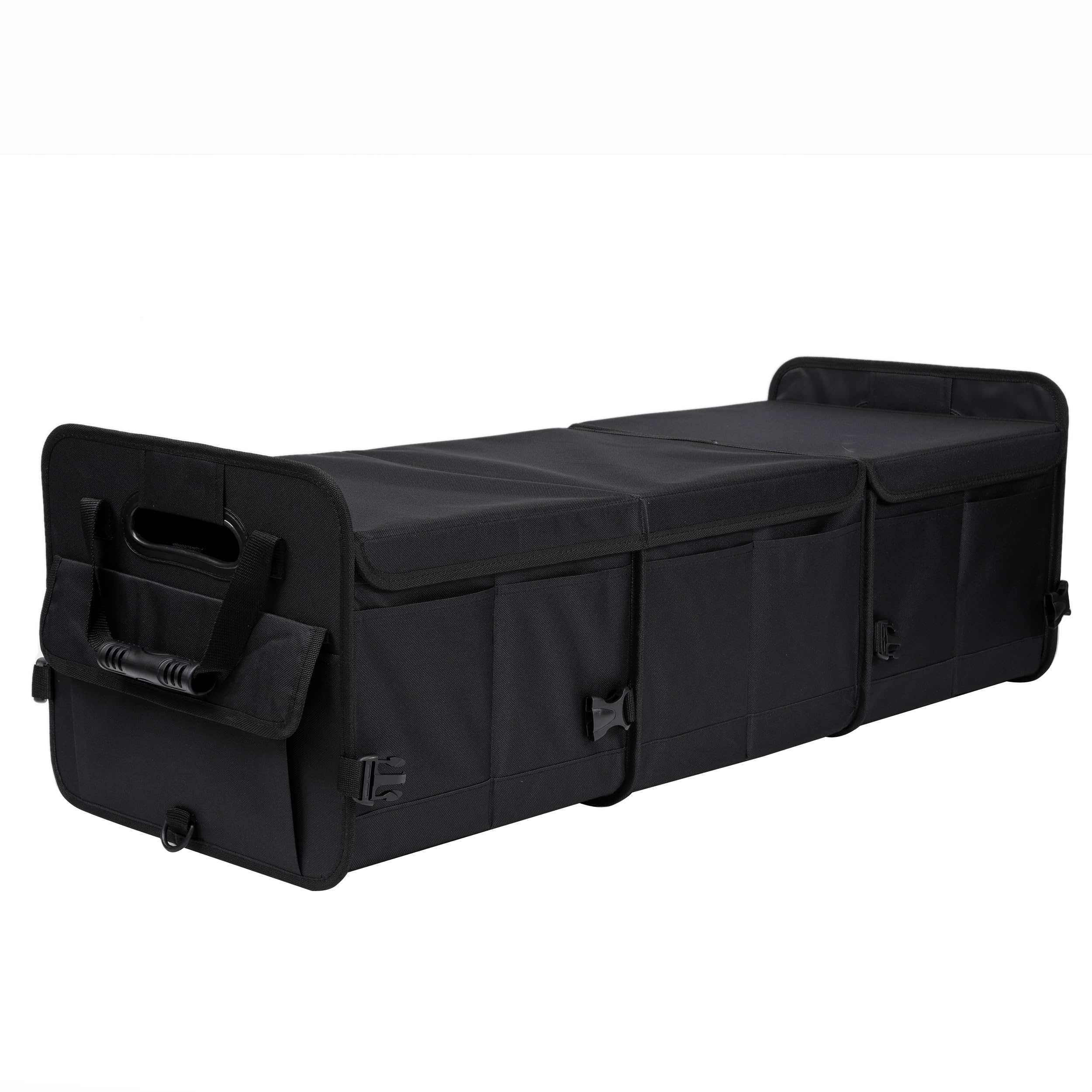Aokjoy Car Trunk Organizer With Lid Storage Collapsible Multi Compartment Adjustable Straps For Suv, Truck, Sedan(Black) Xl