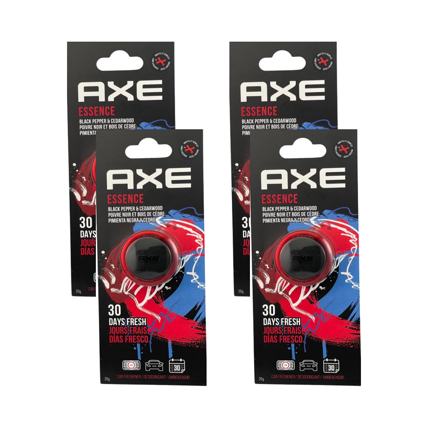 AXE Air Freshener Mini Vent Clip, Odor Eliminator, Air Purifier Provides A Long Lasting Scent (0.7 Fl Oz (Pack of 4), Essence)