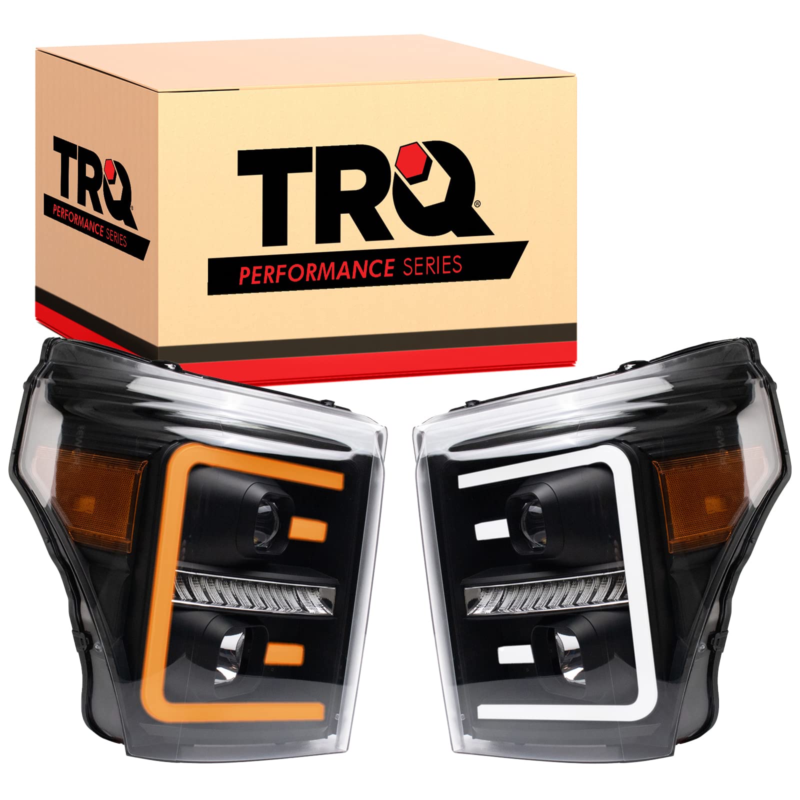 Trq Headlight Assembly Set Headlights Driver & Passenger Side Halogen Compatible With 2011-2016 Ford F-250 Super Duty F-350 Supe