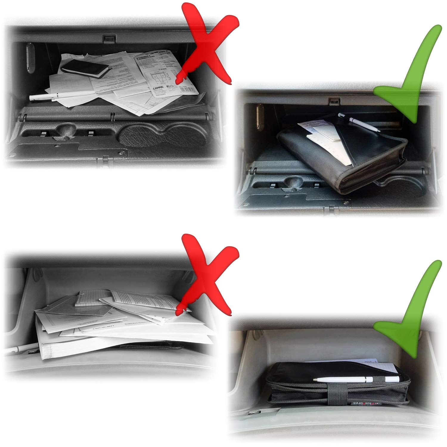 Glove Box Compartment Organizer - Car Document Holder - Owner Manual Case Pouch - Vehicle Storage Wallet For Registration & Insu