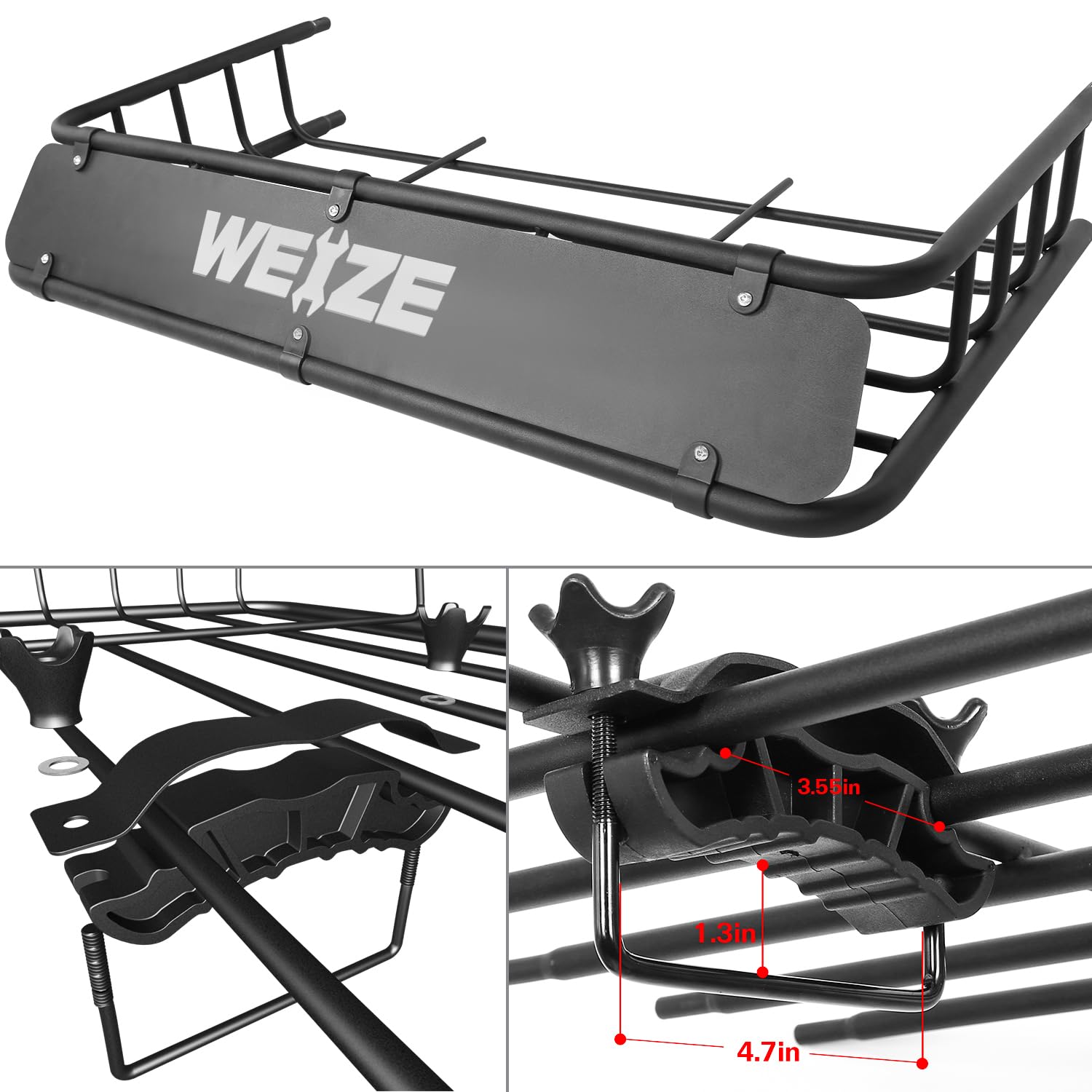 WEIZE Heavy Duty Roof Rack Cargo Carrier Basket 64"x39", Steel, Black, 200lb Capacity with Waterproof Bag & Straps, Model CCB-1034