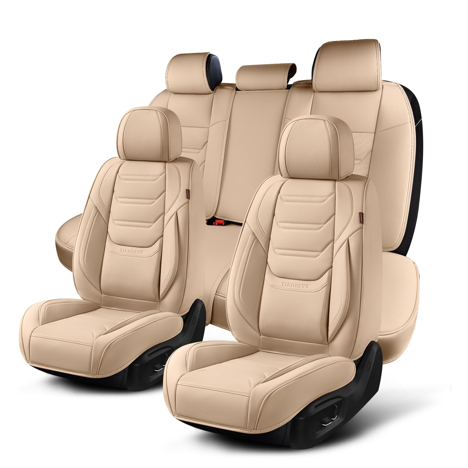 Tiehesyt Car Seat Covers Full Set, Breathable Leather Automotive Front And Rear Seat Covers, Car Seat Protectors Full Set, Compa