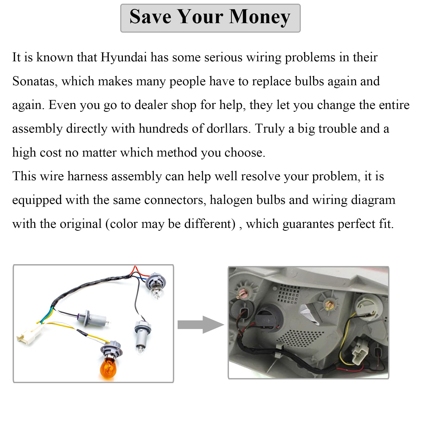 Hoput 92450-3Q000 92450 3Q000 Tail Lamp Holder And Wiring With 8 Halogen Bulbs, Compatible With Hyundai Sonata 2011 2012 2013 20