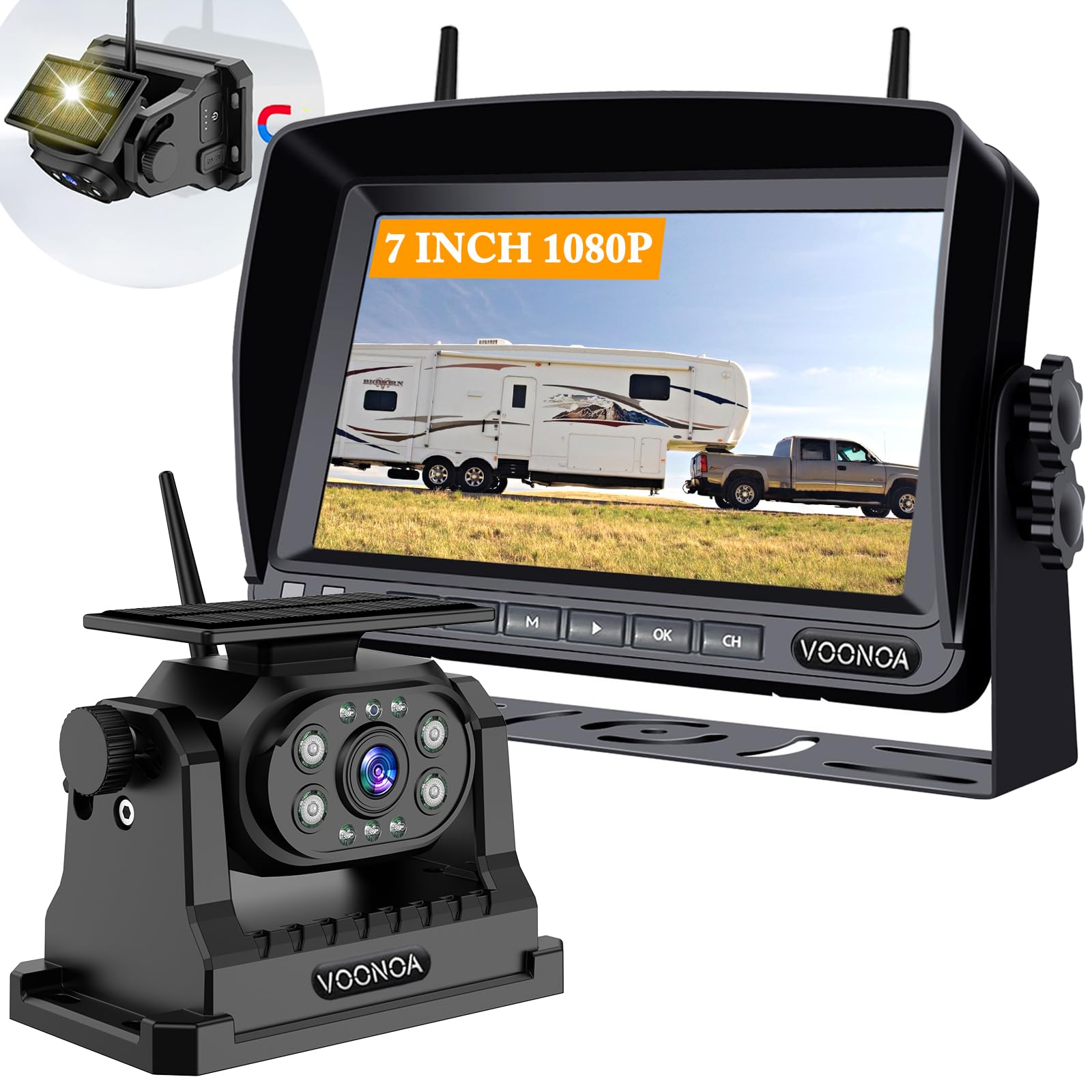 Solar Wireless Magnetic Backup Camera, 9600Mah Battery Powered Rechargeable Waterproof Hd Back Up Rear View Bluetooth Hitch Came