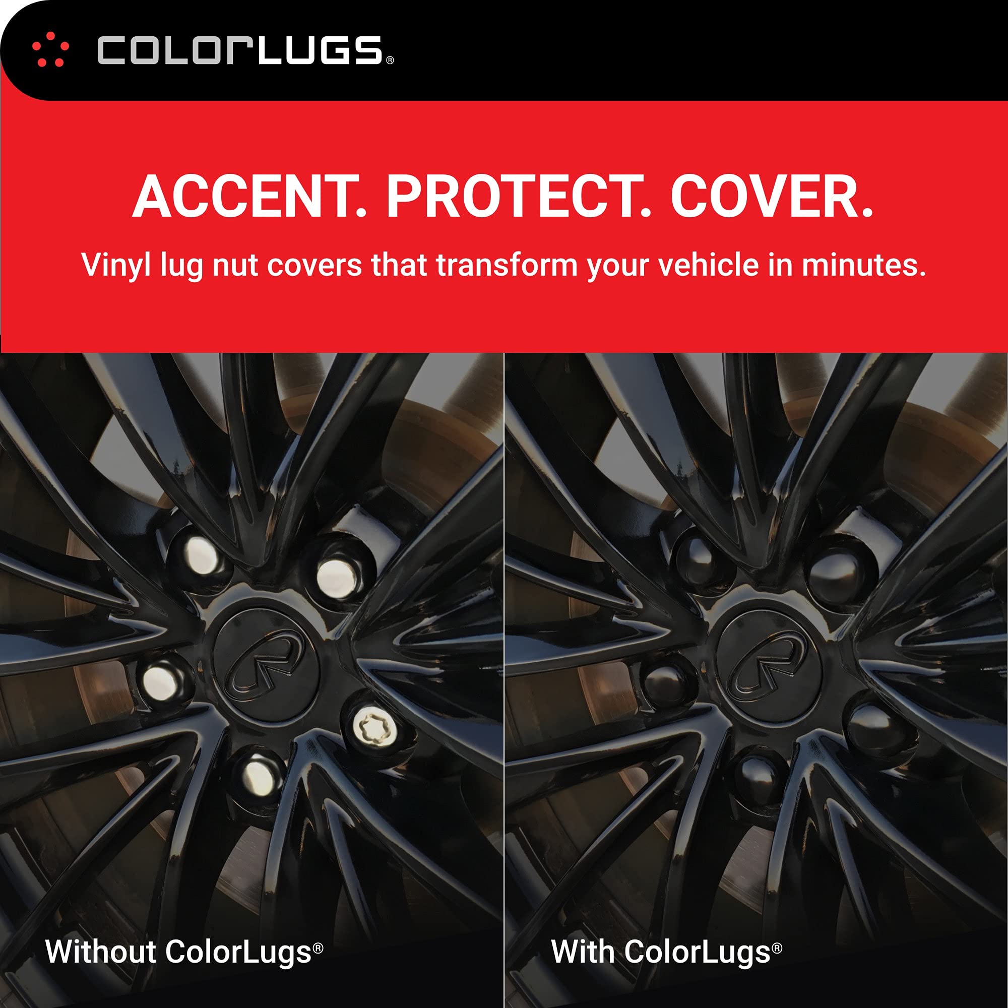 AUTOMOTIVATED ColorLugs Vinyl Lug Nut Cover - Black, Fits 21-23 mm, Pack of 25, Includes Deluxe Extractor, Made in the USA