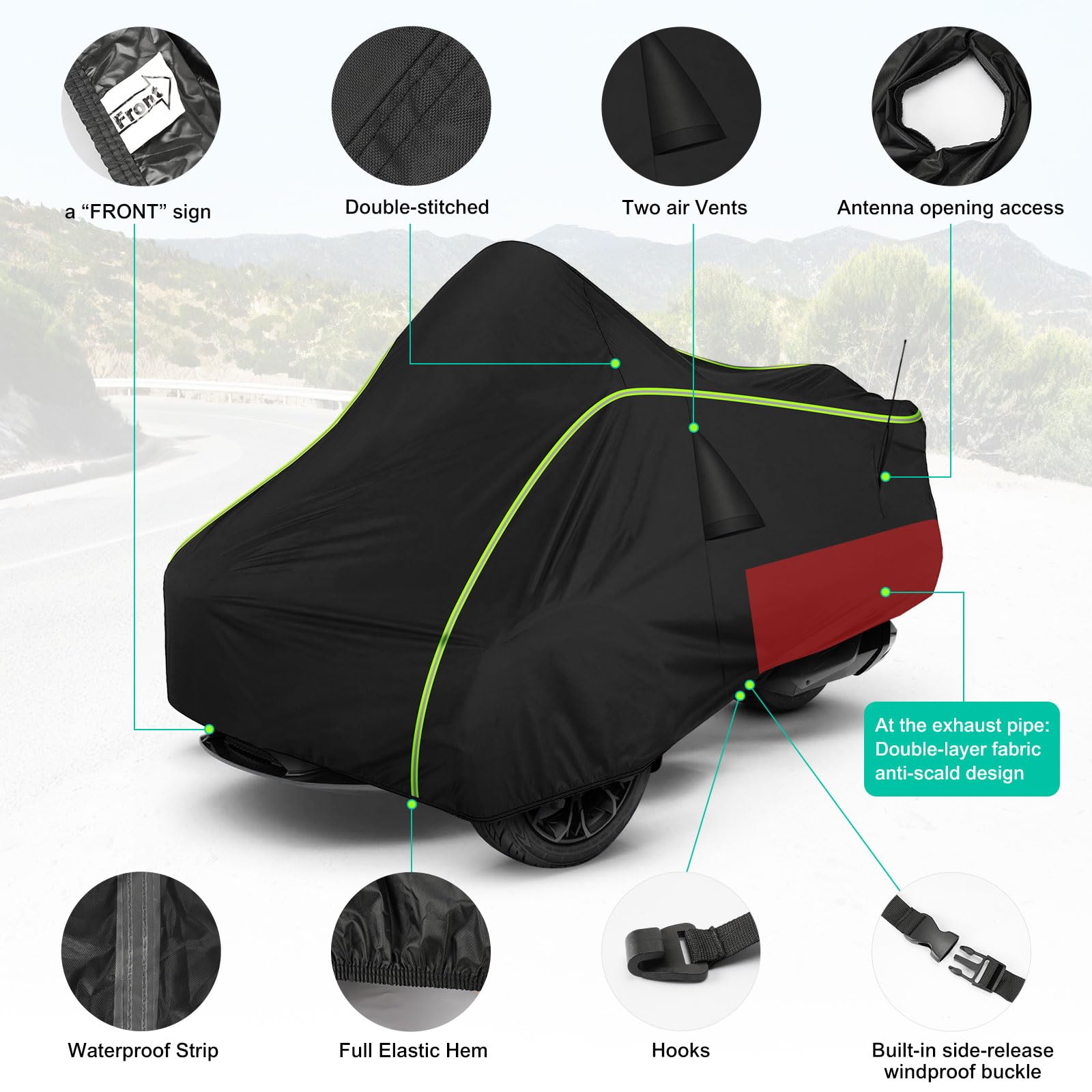 BIGACOVER Waterproof Full Cover for Can-Am Spyder RT 2020-2023 - Heavy Duty All Weather Protection, Black, 420D Oxford Cloth