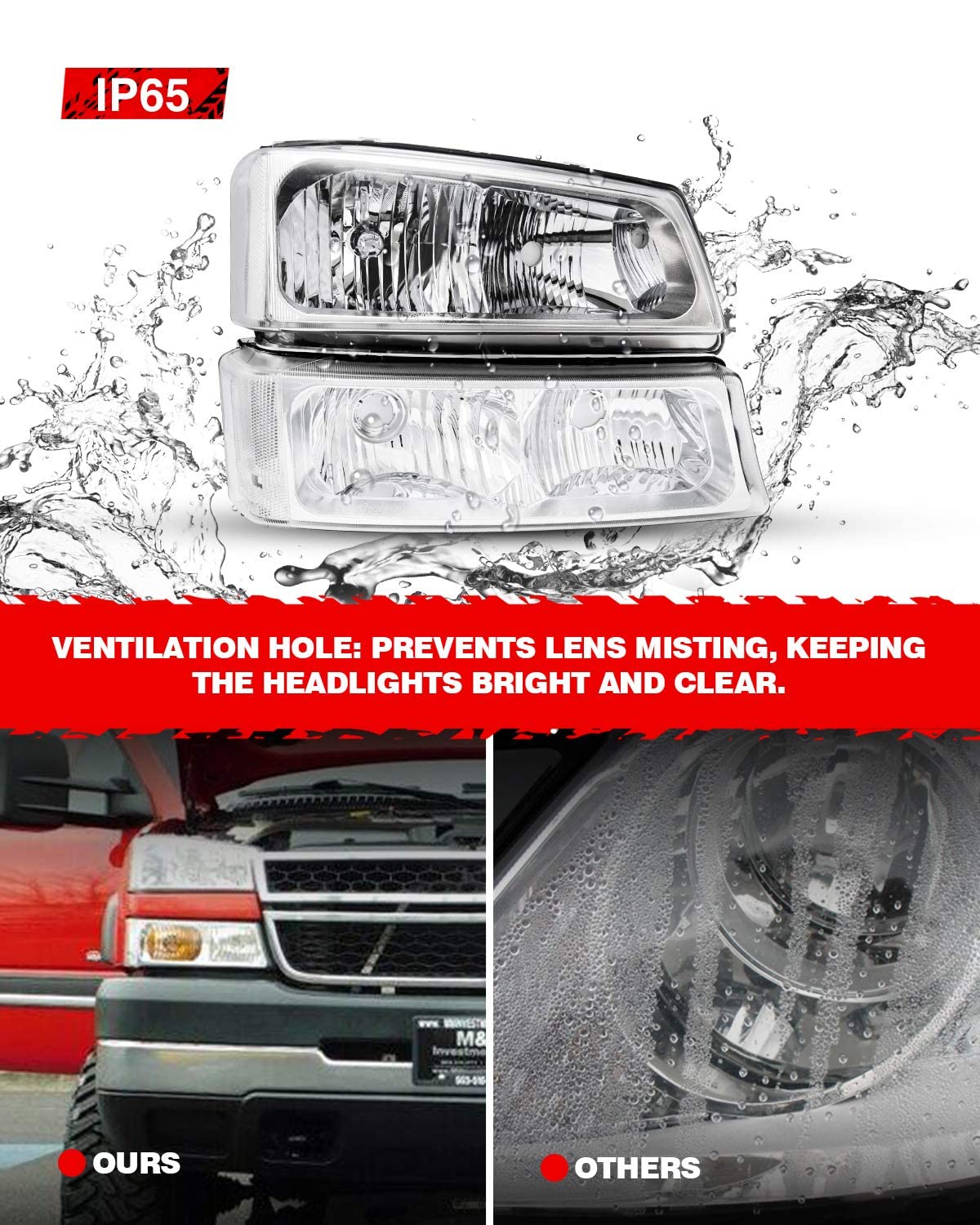 Torchbeam Silverado Headlight From, Replacement Headlight Assembly For 2003-2006 Silverado/Avalanche 1500/2500/3500 Chrome Housing Clear Reflector Clear Lens Driver And Passenger Side