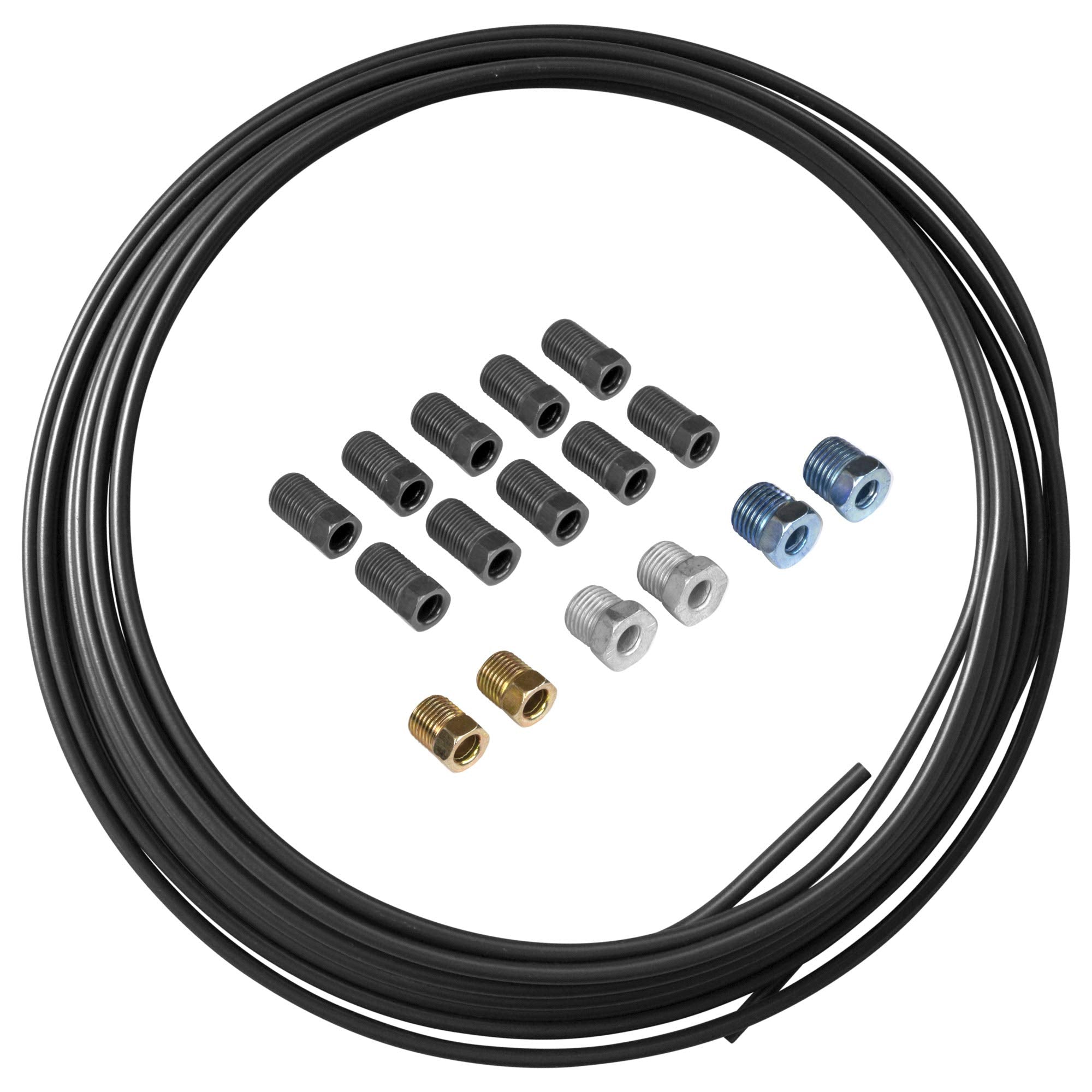 4LIFETIMELINES PVF-Coated Steel Brake, Fuel, Transmission Line Tubing Coil and Fitting Kit, 1/4 x 25 ft
