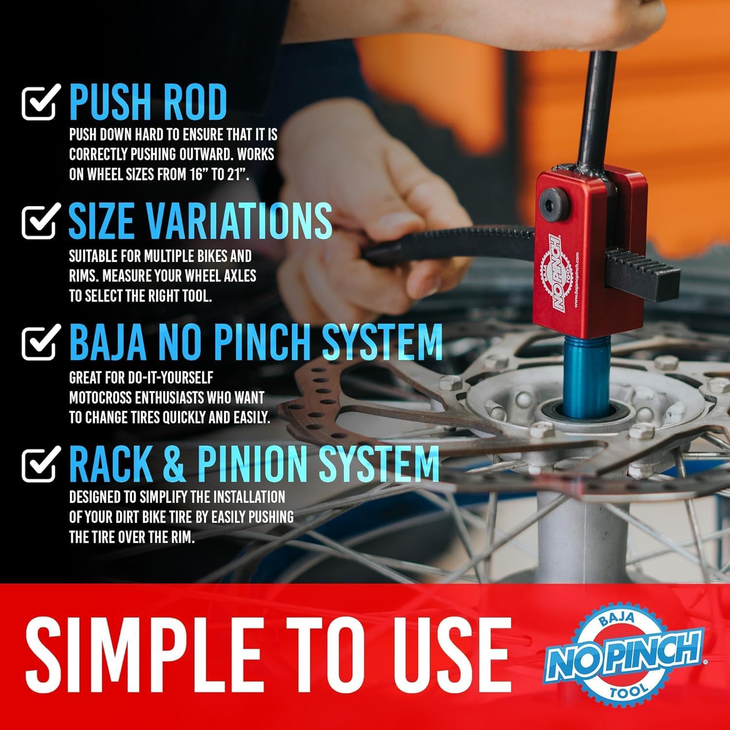 BAJA NO PINCH Tire Changing Kit - Aluminum Dirt Bike Tool for 16"-21" Wheels - Compact, Easy Mount for Enduro & Motocross - Silver