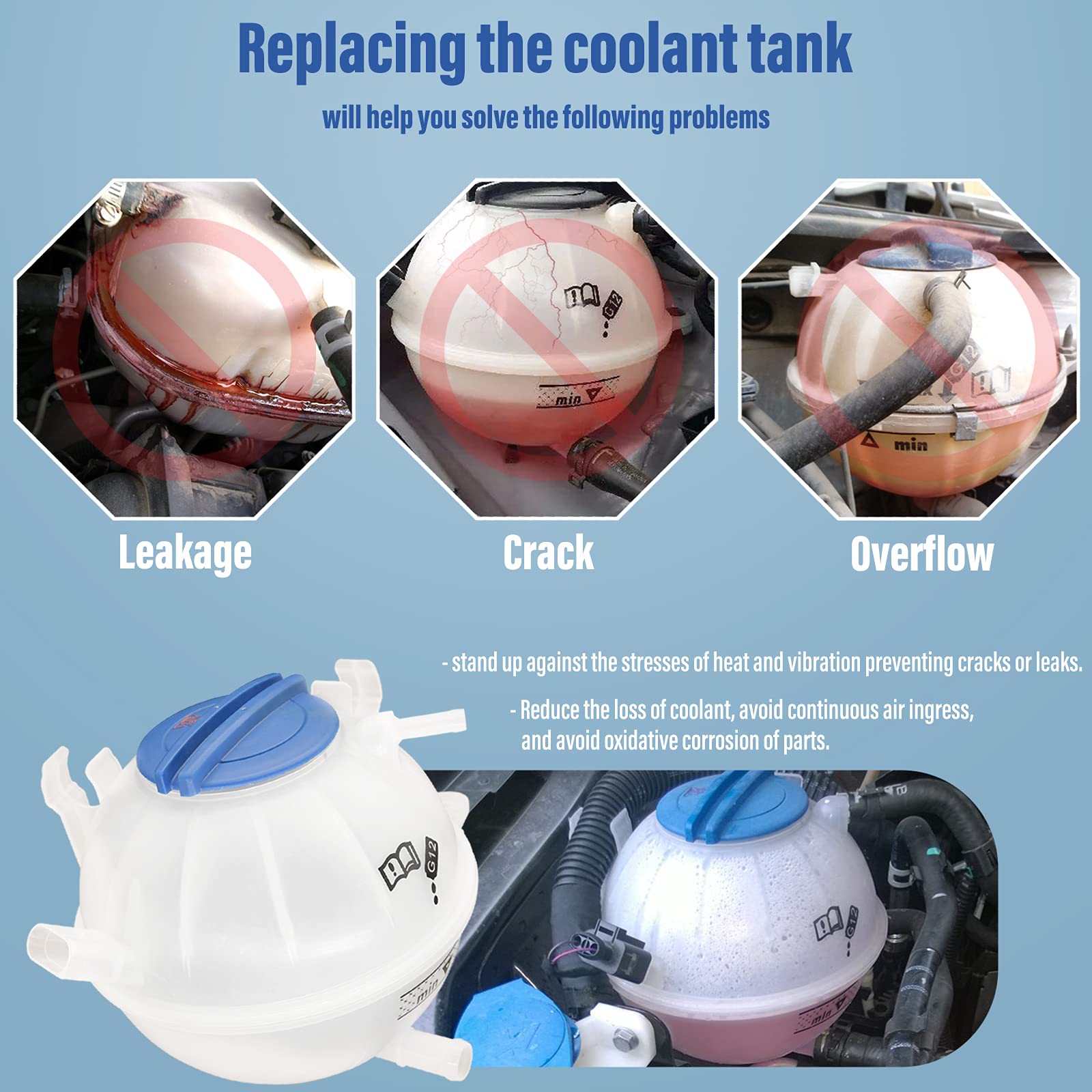 Radiator Coolant Overflow Reservoir Expansion Recovery Tank for VW Jetta Golf Volkswagen Passat Beetle Audi A3 Replaces# 1k01214