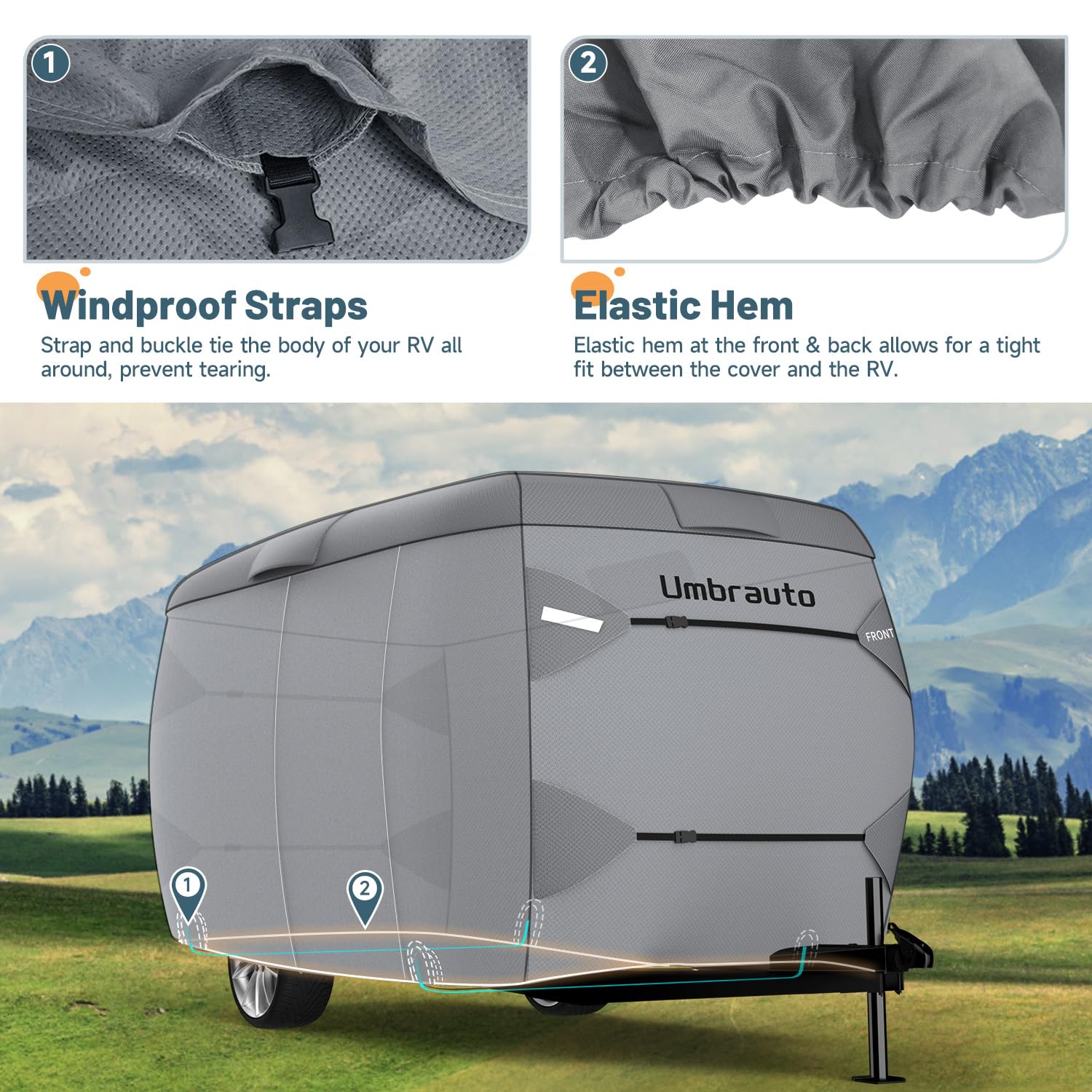 Umbrauto Fiberglass RV Cover, Upgraded 7-Layer, Fits 11-13FT Trailers, Windproof Strap, Adhesive Repair Patches