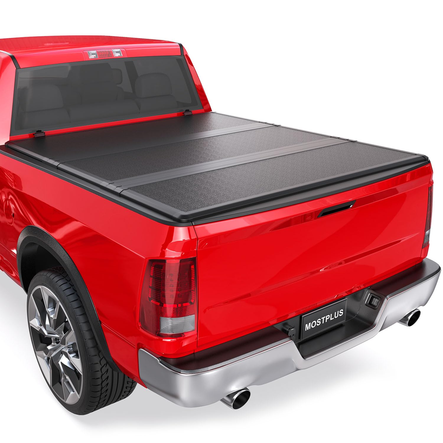 Mostplus Fiberglass Tri-Fold Hard Truck Bed Tonneau Cover Compatible With 2009-2024 Dodge Ram 1500 Inclu. Classic & New Body (W/