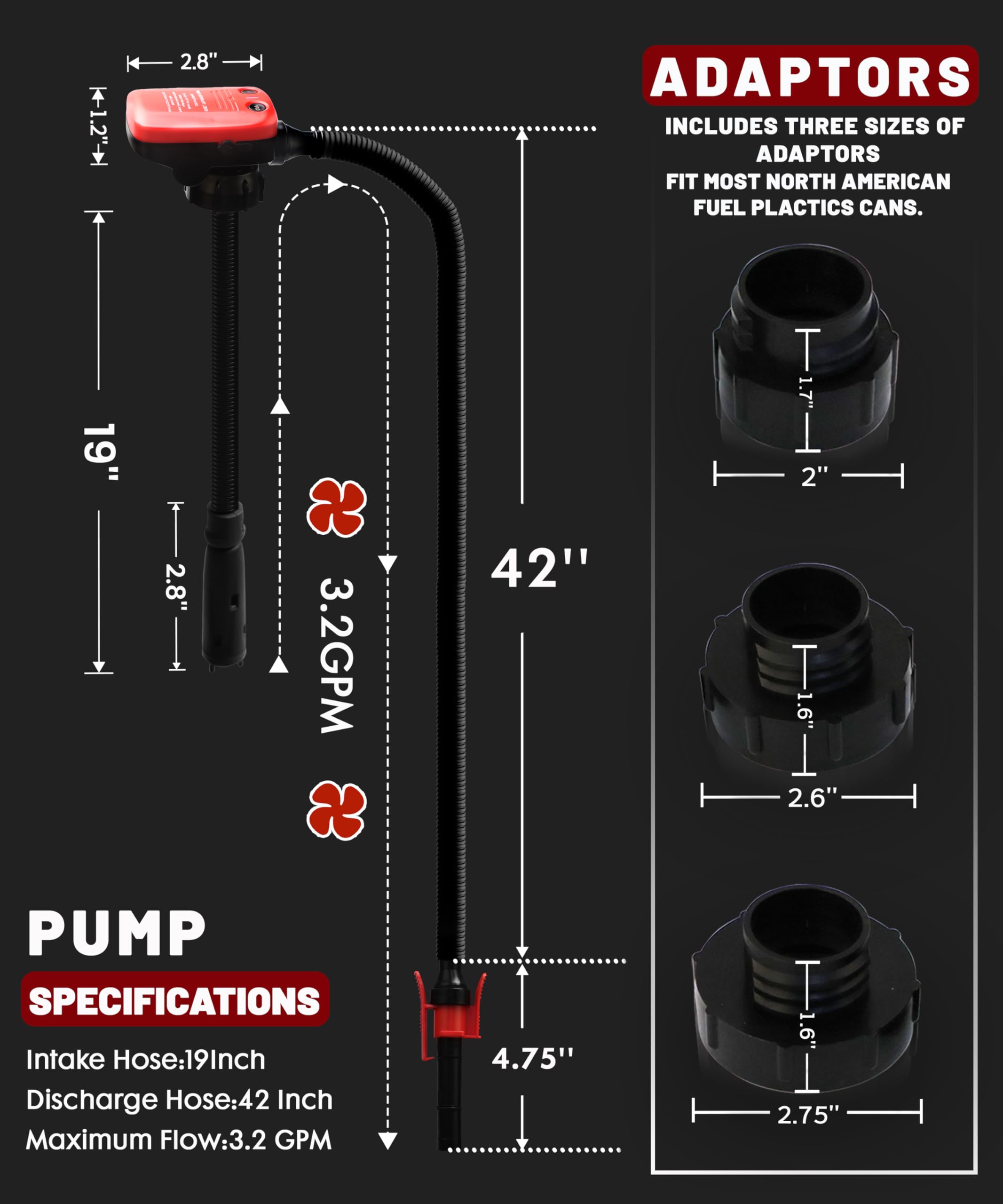 FUELIO Rechargeable Electric Fuel Transfer Pump - Auto Stop, Plastic, Model FLCP-SF03-RD