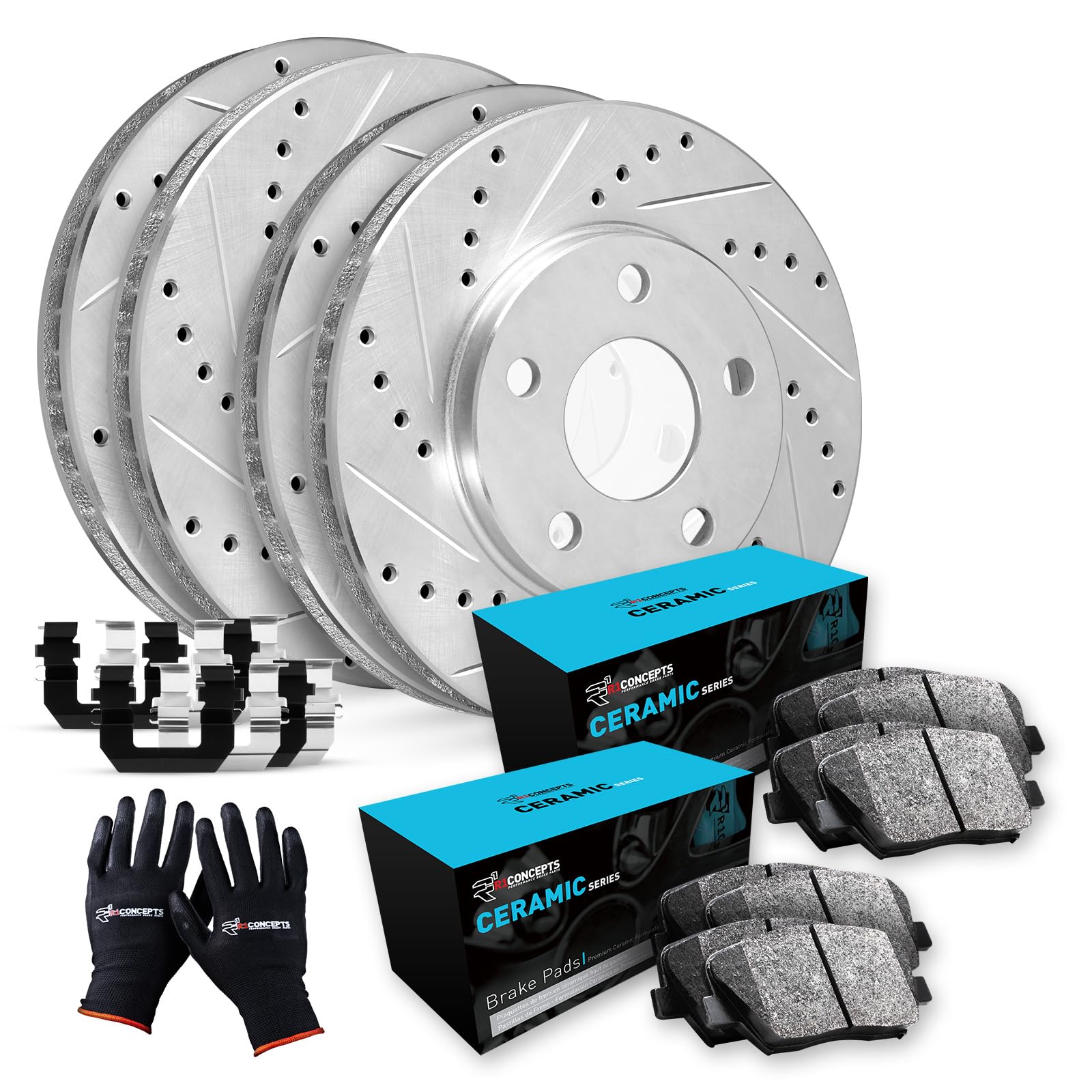 R1 Concepts Front And Rear Brakes And Rotors| Hardware Included| Front And Rear Ceramic Brake Pads And Rotors Kit| Fits 2006-201
