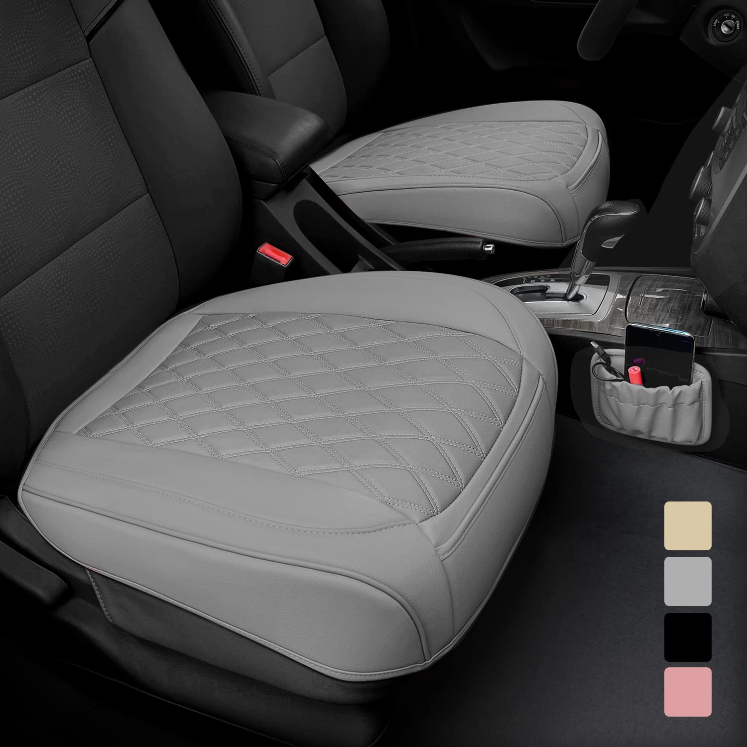 2 Pack Pu Leather Front Car Seat Cover Bottom Car Seat, Anti-Slip And Full Wrap Driver Car Seat Protectors With Storage Pocket,