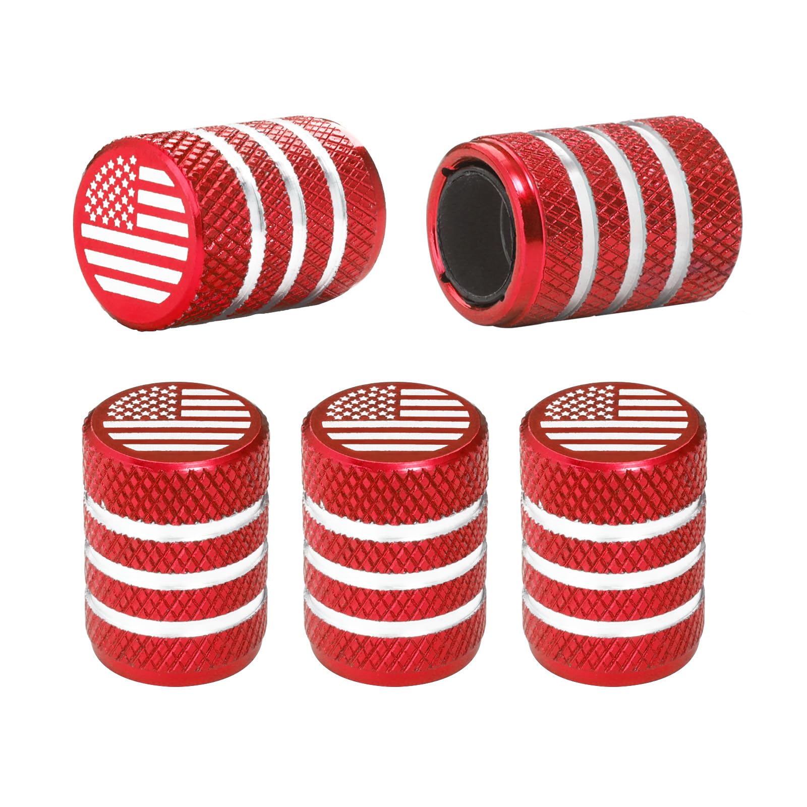 Tire Valve Stem Caps 5 pcs,red American Flag, Aluminum Alloy,Anodized Aluminum Tire Valve Cap Universal Fit for Cars/Motorcycles